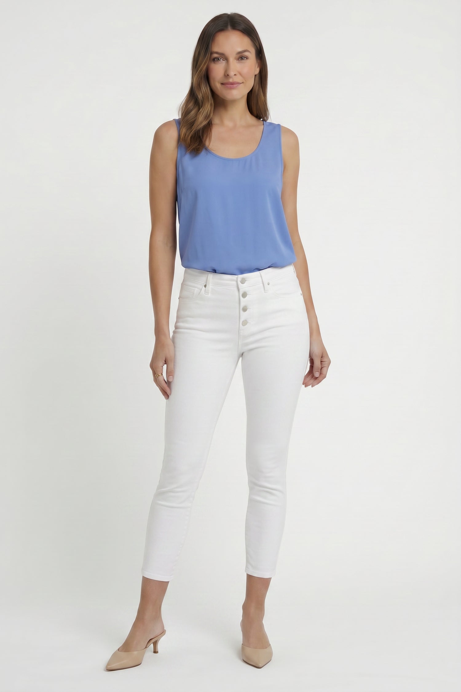NYDJ Ami Skinny Ankle Jeans With Exposed Button Fly - Optic White