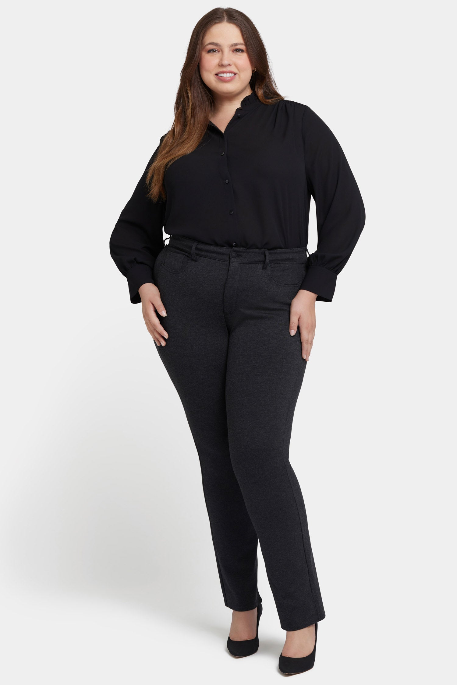 NYDJ Marilyn Straight Pants In Plus Size In Ponte Knit - Charcoal Heathered