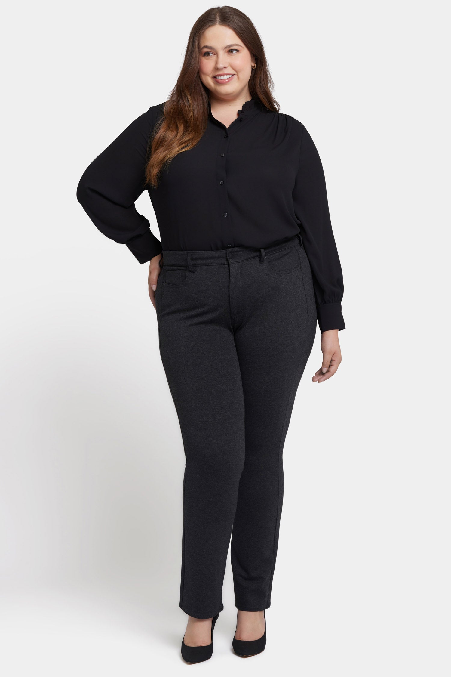 NYDJ Marilyn Straight Pants In Plus Size In Ponte Knit - Charcoal Heathered
