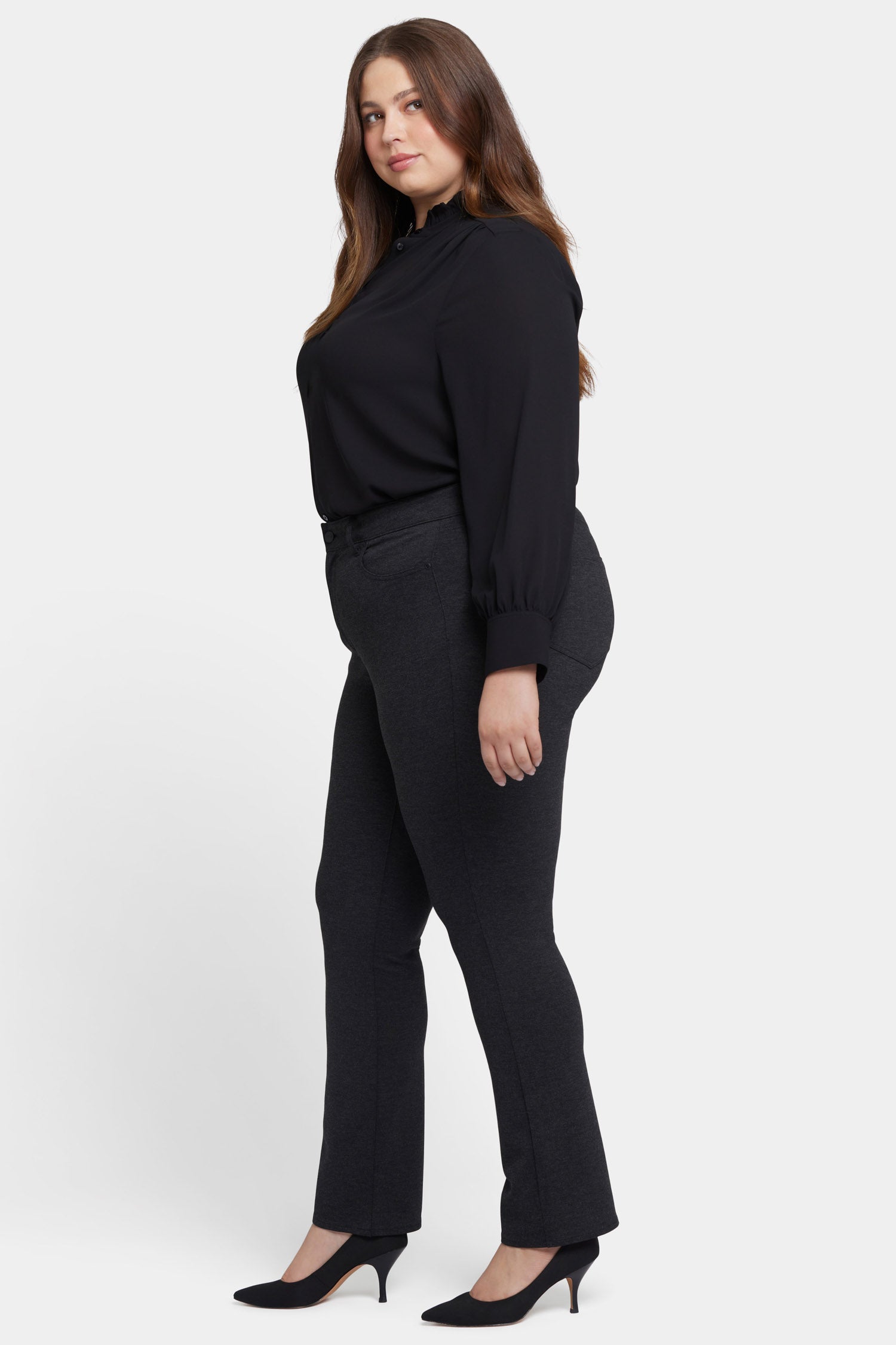 NYDJ Marilyn Straight Pants In Plus Size In Ponte Knit - Charcoal Heathered