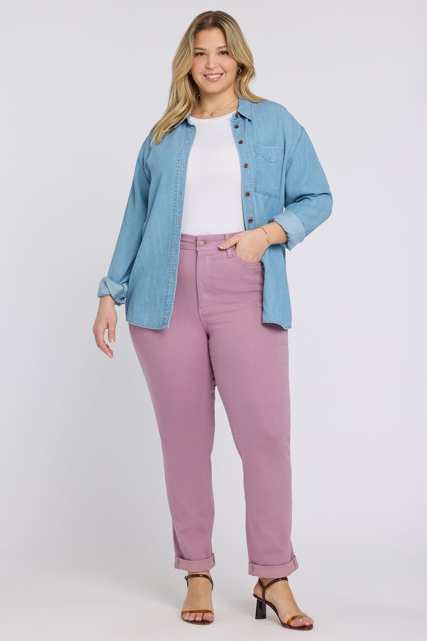 NYDJ Marilyn Straight Jeans In Plus Size In Sure Stretch® Denim With High Rise And Triple Stitching - Dusky Daisy