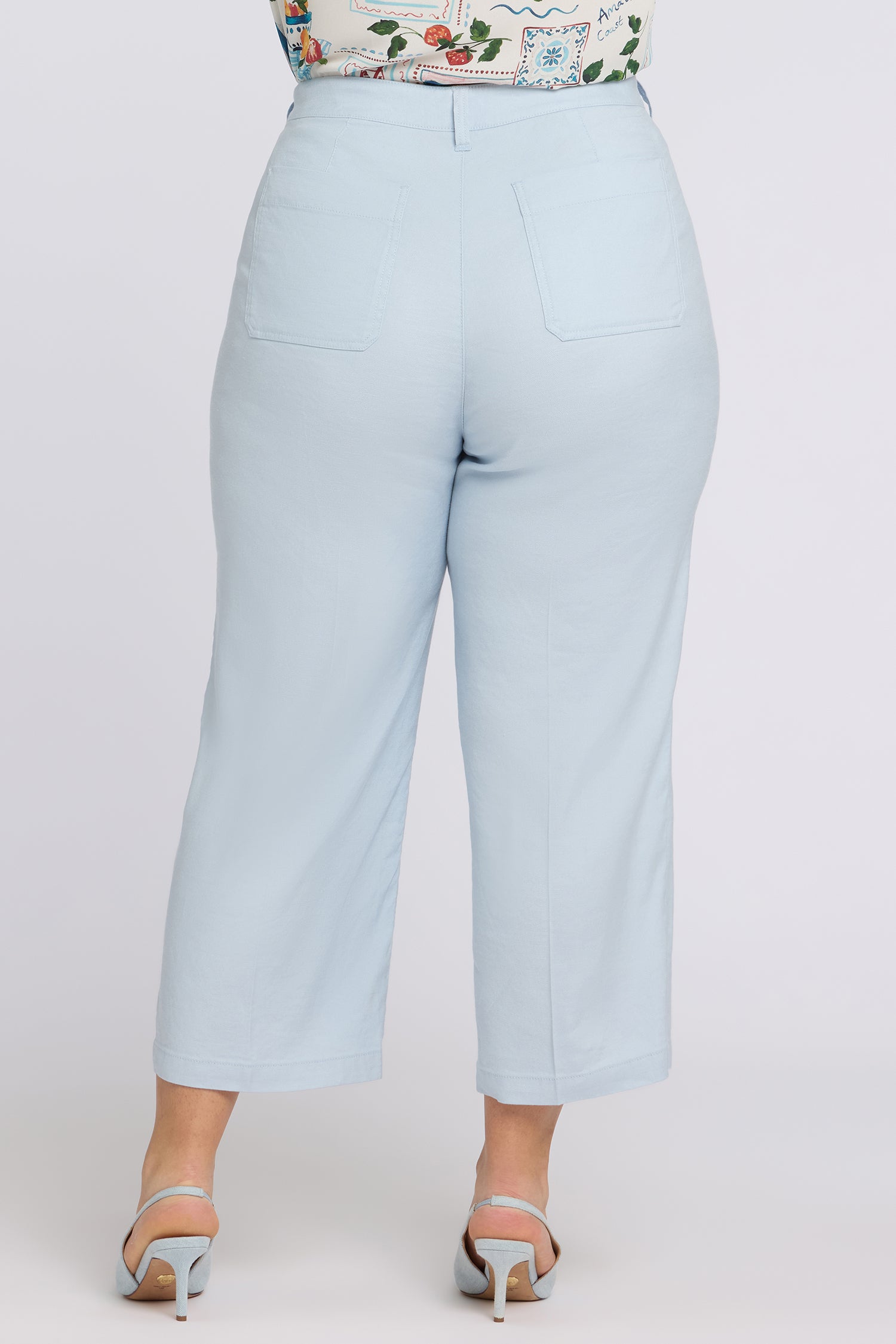NYDJ Wide Leg Cargo Capri Pants In Plus Size In Stretch Linen - Blue Clover