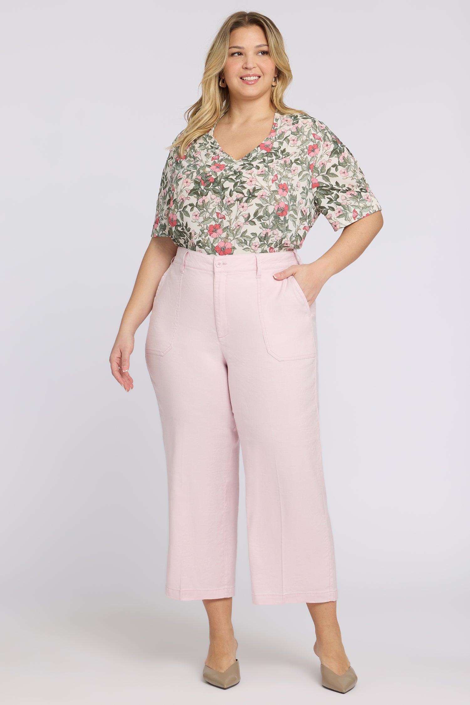 NYDJ Wide Leg Cargo Capri Pants In Plus Size In Stretch Linen - Light Lilac