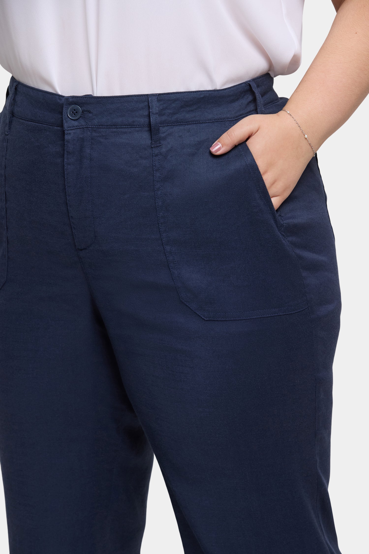 NYDJ Wide Leg Cargo Capri Pants In Plus Size In Stretch Linen - Oxford Navy