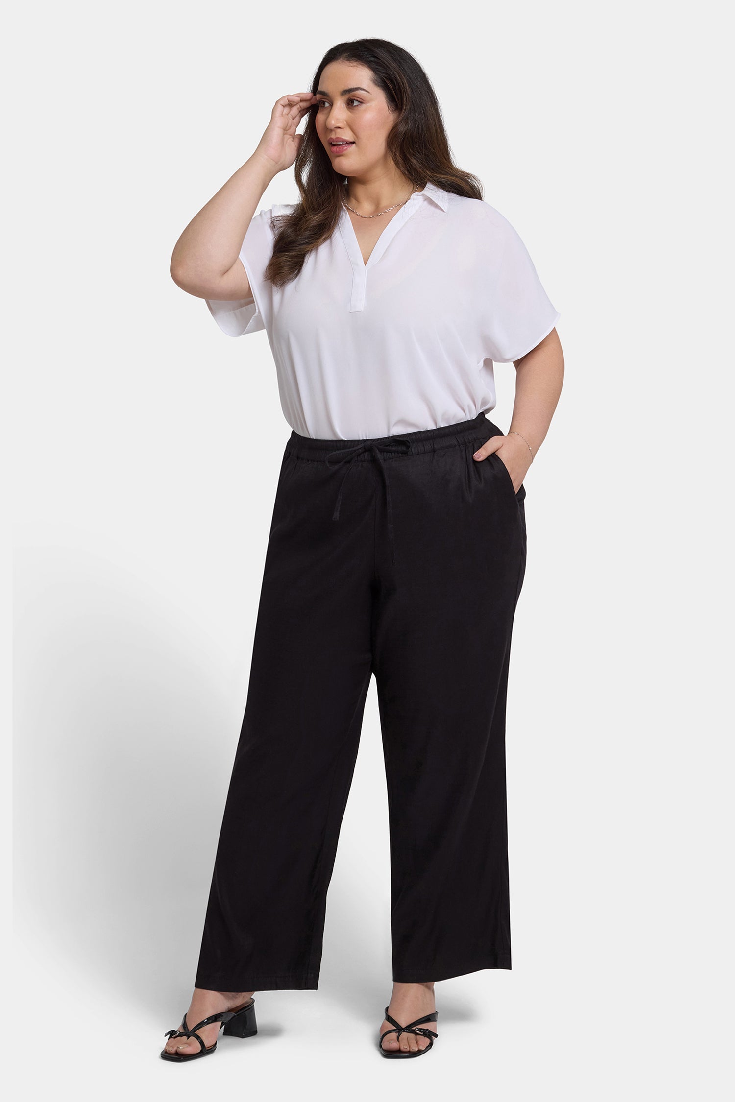 NYDJ Relaxed Drawstring Pull-On Pants In Plus Size In Stretch Linen - Black
