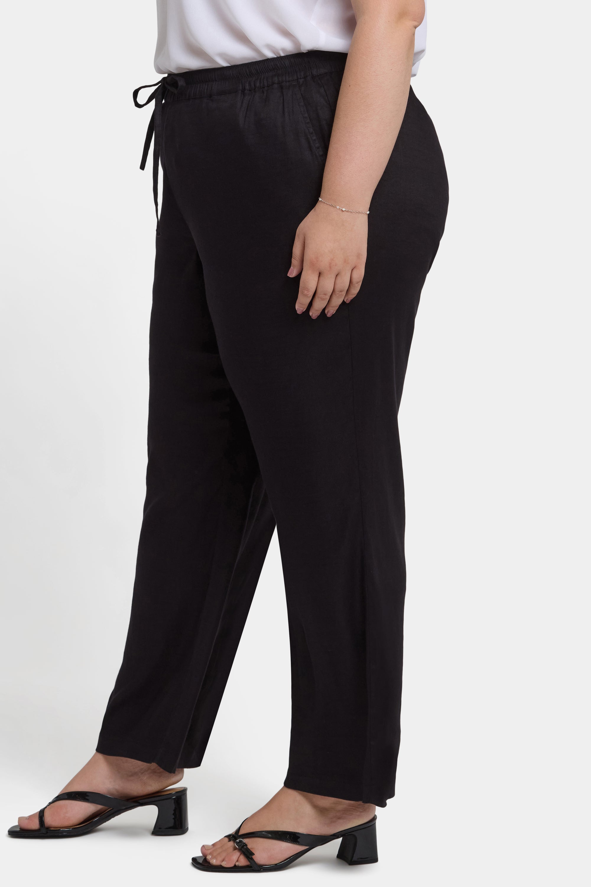 NYDJ Relaxed Drawstring Pull-On Pants In Plus Size In Stretch Linen - Black