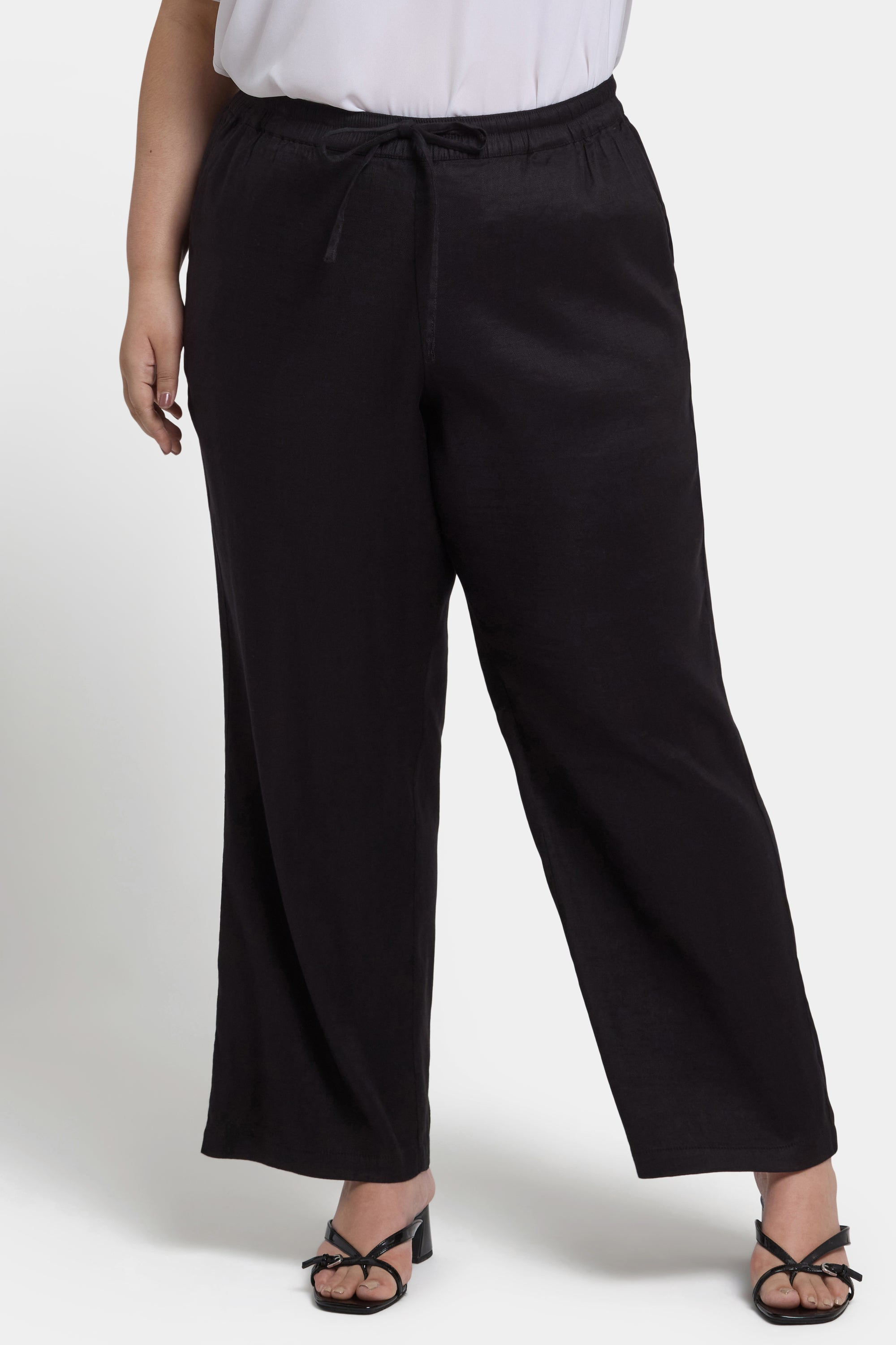 NYDJ Relaxed Drawstring Pull-On Pants In Plus Size In Stretch Linen - Black