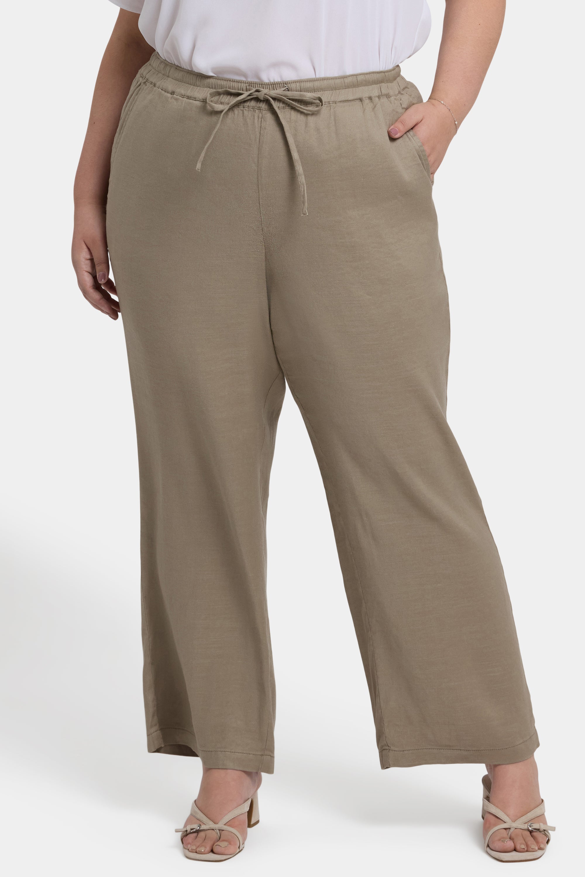 NYDJ Relaxed Drawstring Pull-On Pants In Plus Size In Stretch Linen - Saddlewood