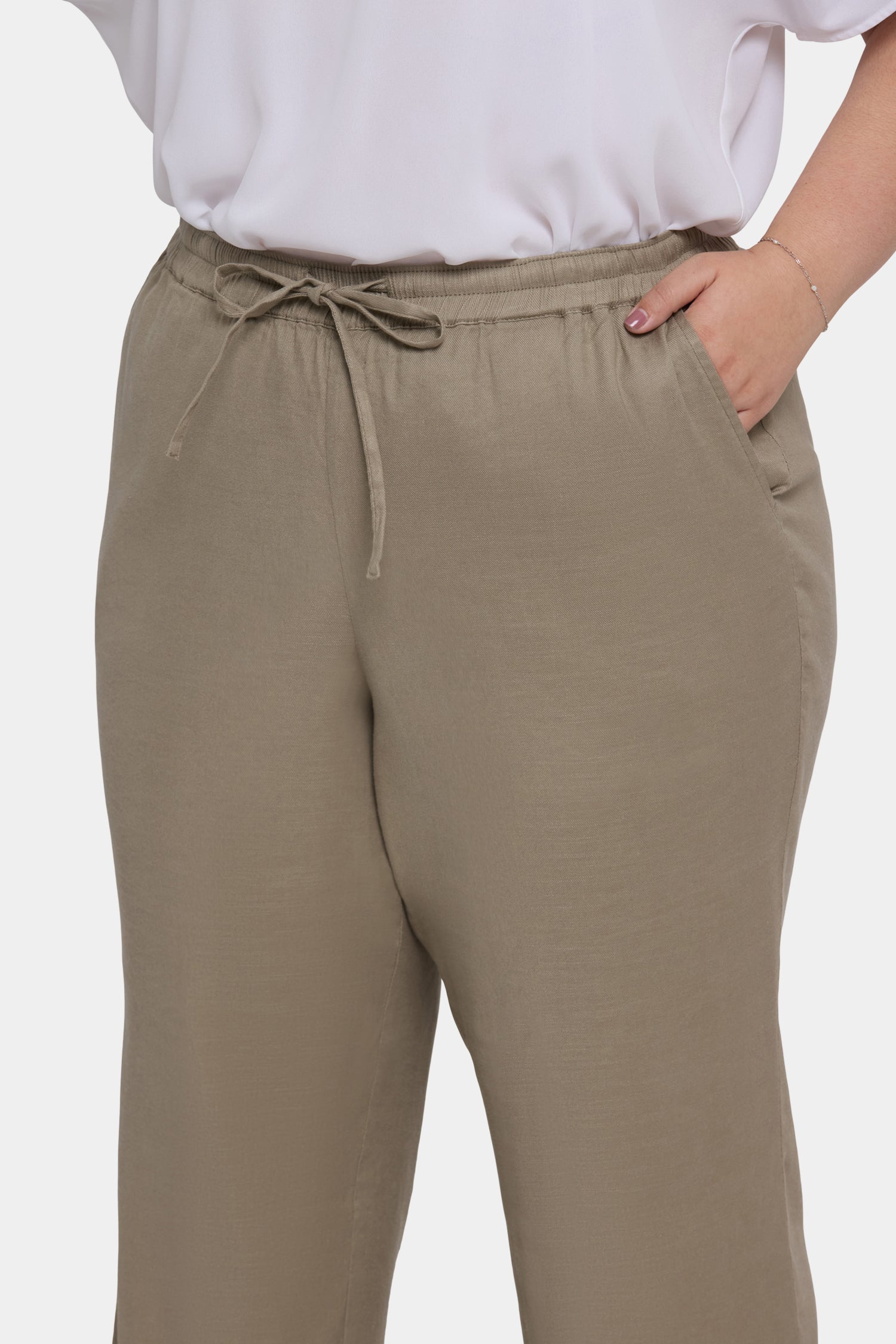 NYDJ Relaxed Drawstring Pull-On Pants In Plus Size In Stretch Linen - Saddlewood
