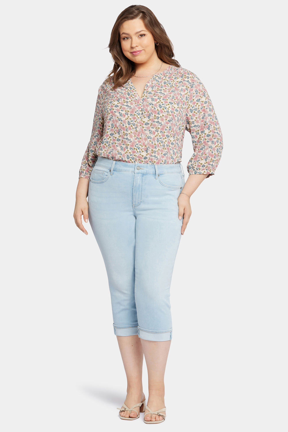 NYDJ Marilyn Straight Crop Jeans In Plus Size In Cool Embrace® Denim With Cuffs - Brightside