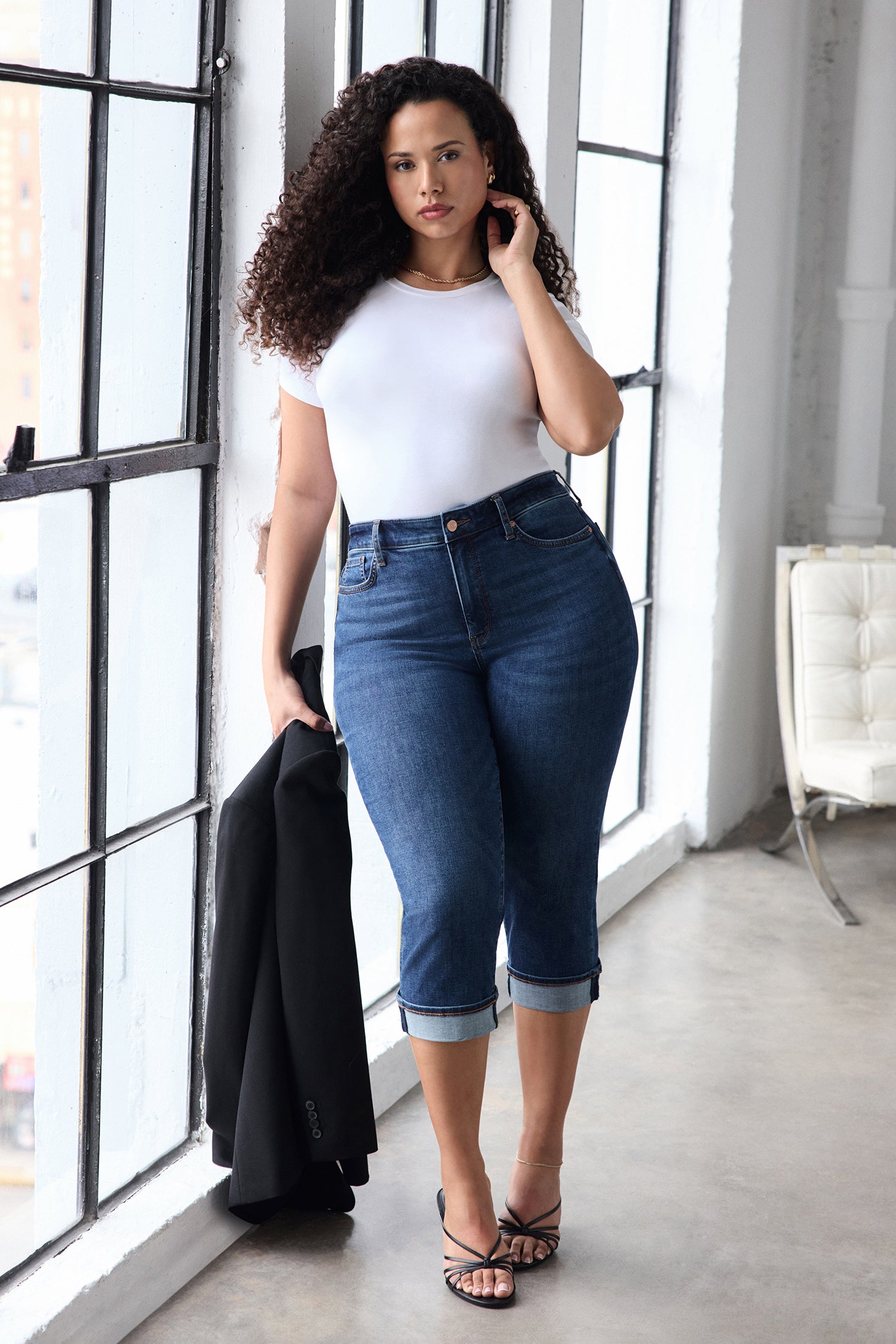 NYDJ Marilyn Straight Crop Jeans In Plus Size In Cool Embrace® Denim With Cuffs - Sunset Villa