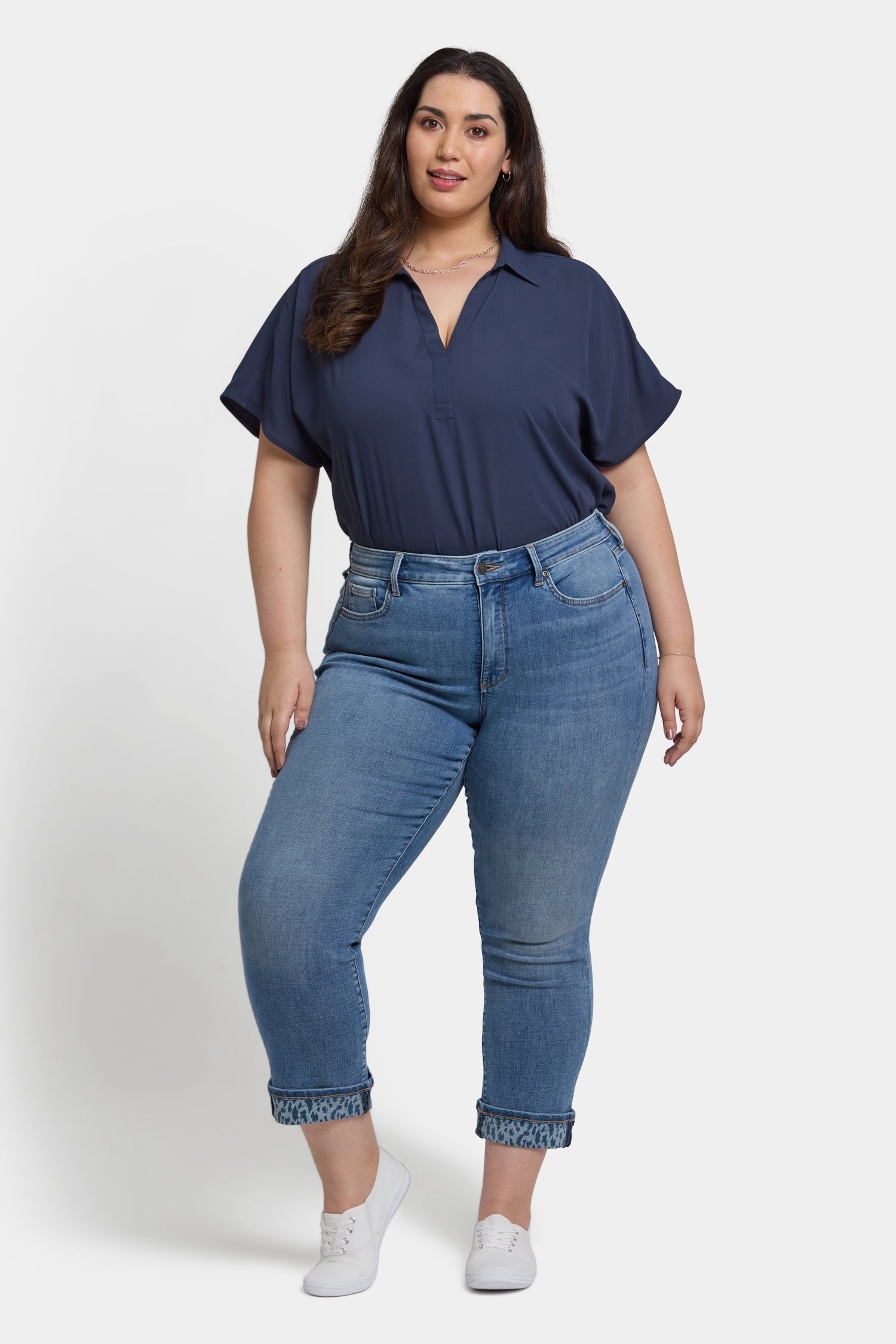 NYDJ Marilyn Straight Ankle Jeans In Plus Size With Leopard Print Cuffs - Barcelona Breeze