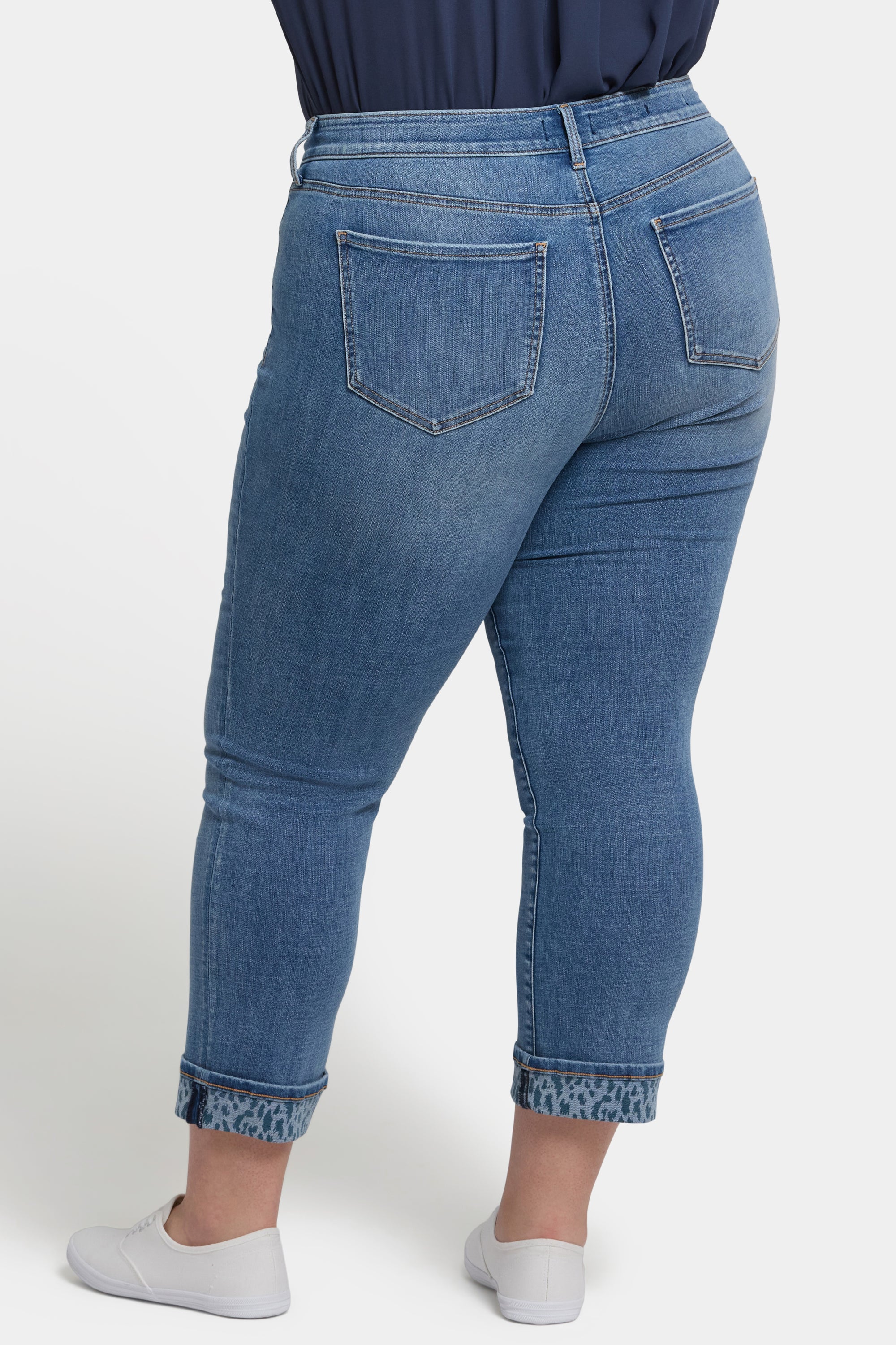 NYDJ Marilyn Straight Ankle Jeans In Plus Size With Leopard Print Cuffs - Barcelona Breeze