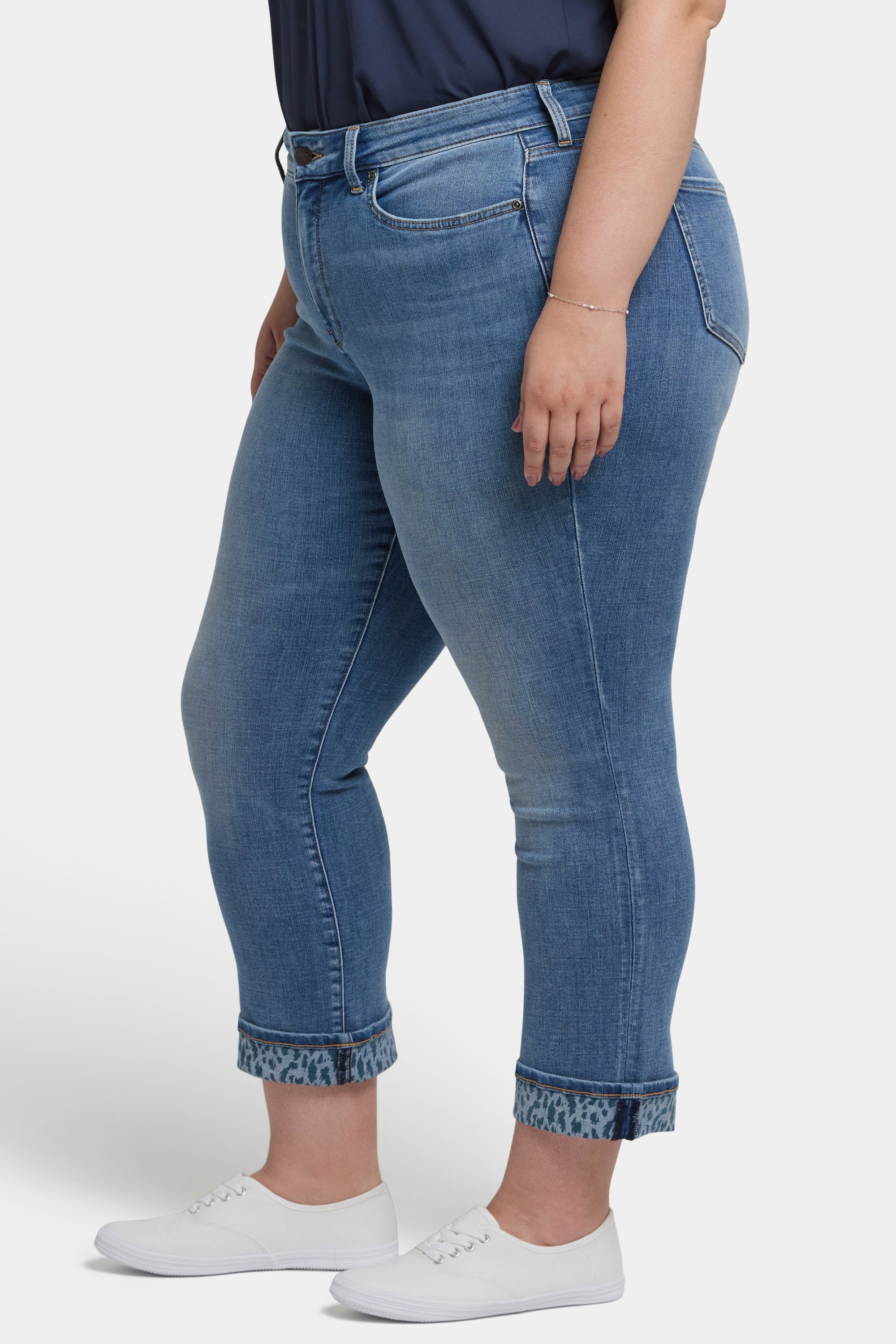 NYDJ Marilyn Straight Ankle Jeans In Plus Size With Leopard Print Cuffs - Barcelona Breeze