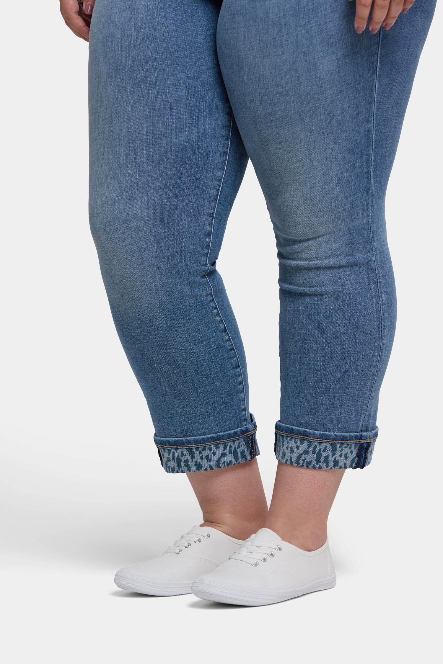 NYDJ Marilyn Straight Ankle Jeans In Plus Size With Leopard Print Cuffs - Barcelona Breeze