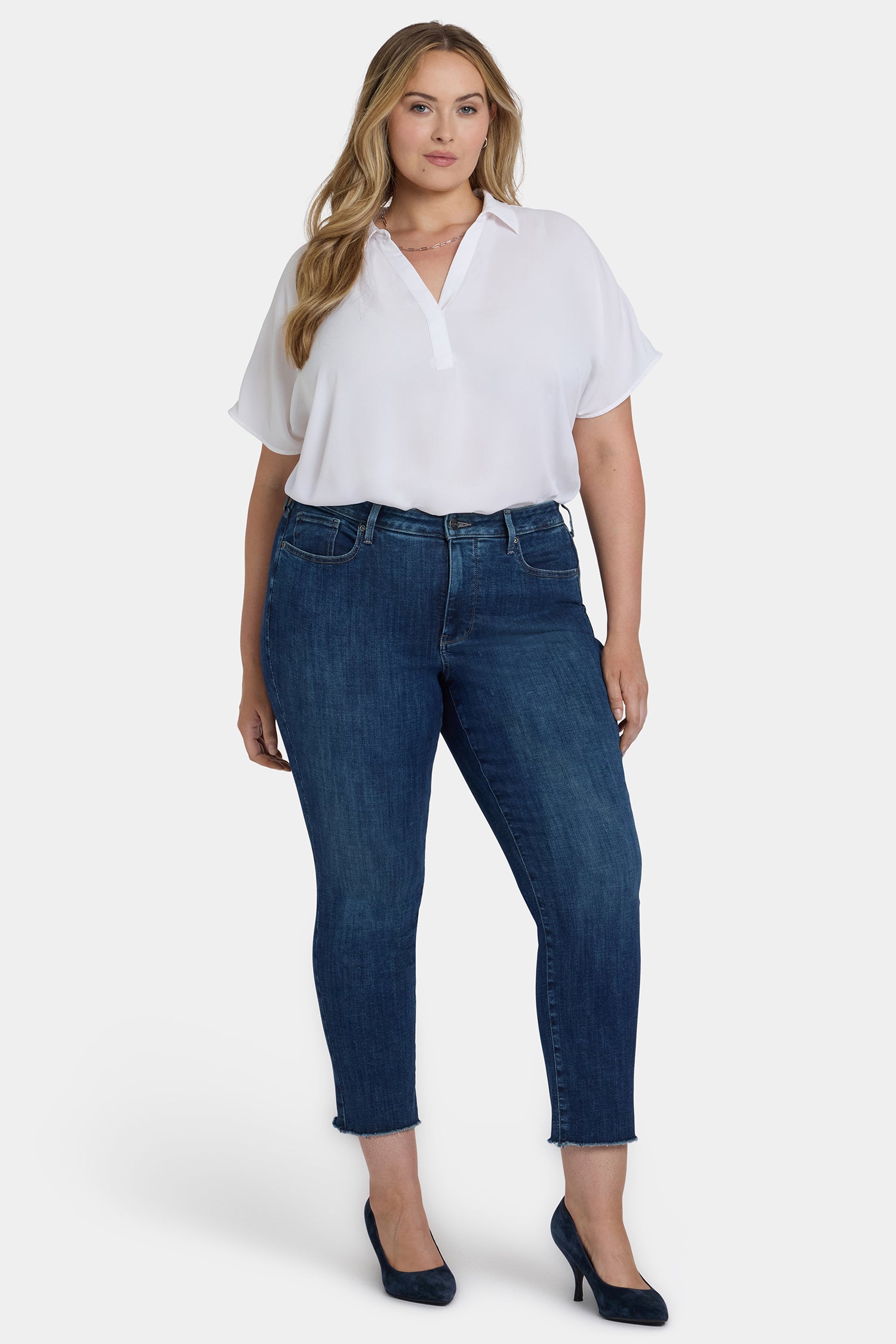 NYDJ Sheri Slim Ankle Jeans In Plus Size With Frayed Hems - Louvre Sapphire