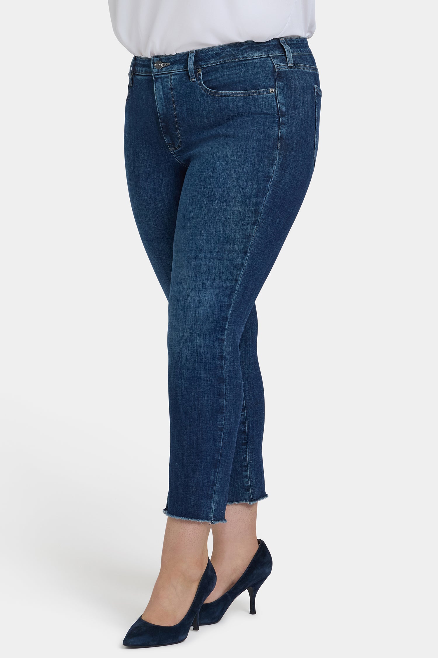NYDJ Sheri Slim Ankle Jeans In Plus Size With Frayed Hems - Louvre Sapphire