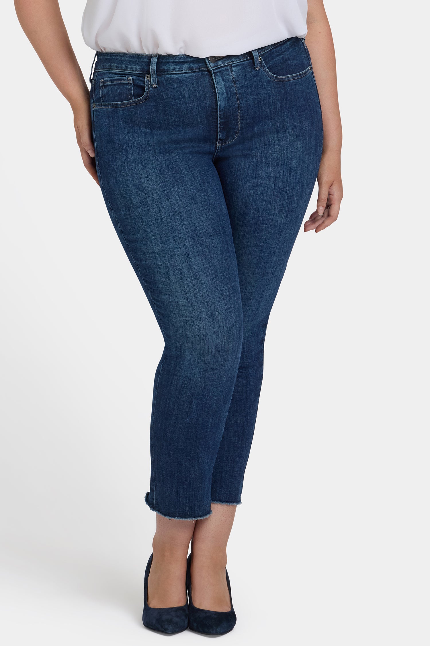 NYDJ Sheri Slim Ankle Jeans In Plus Size With Frayed Hems - Louvre Sapphire