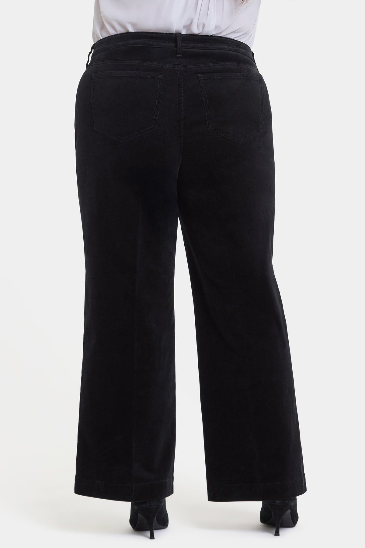 NYDJ Teresa Wide Leg Pants In Plus Size In Fine Wale Stretch Corduroy With 1 1/2" Hems And 31" Inseam - Black