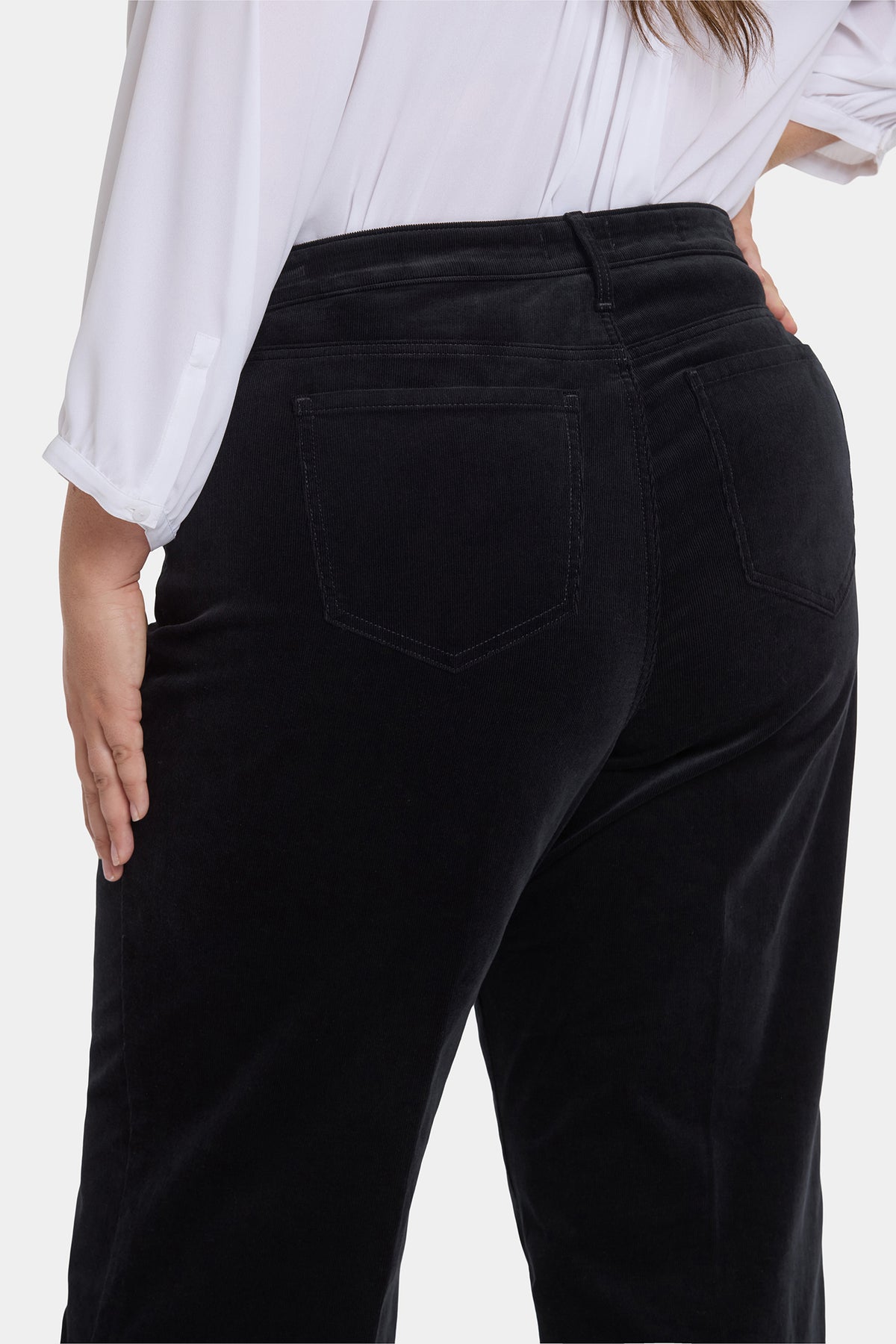 NYDJ Teresa Wide Leg Pants In Plus Size In Fine Wale Stretch Corduroy With 1 1/2" Hems And 31" Inseam - Black