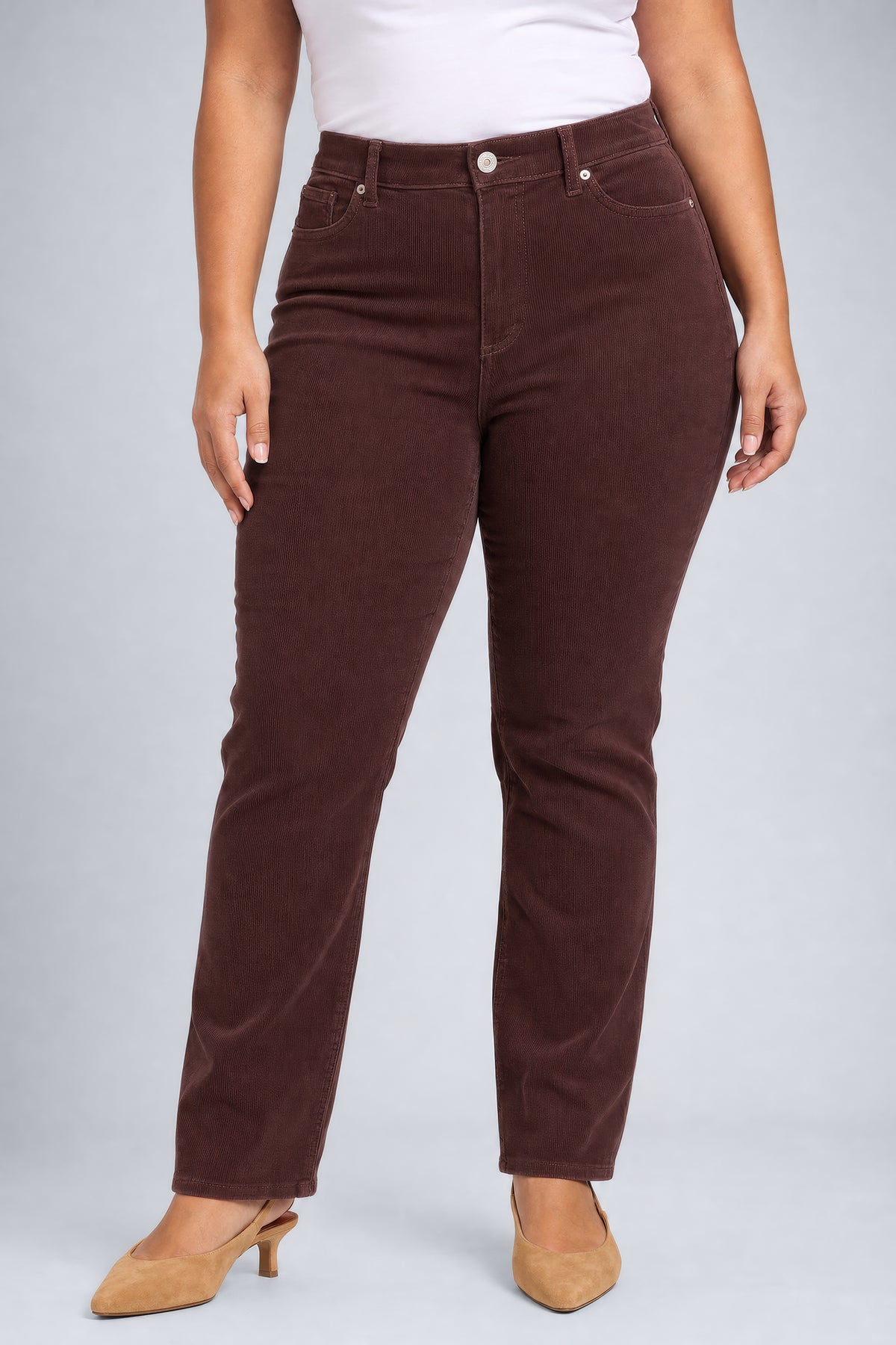 NYDJ Marilyn Straight Pants In Plus Size In Fine Wale Stretch Corduroy - Chocolate Fondant