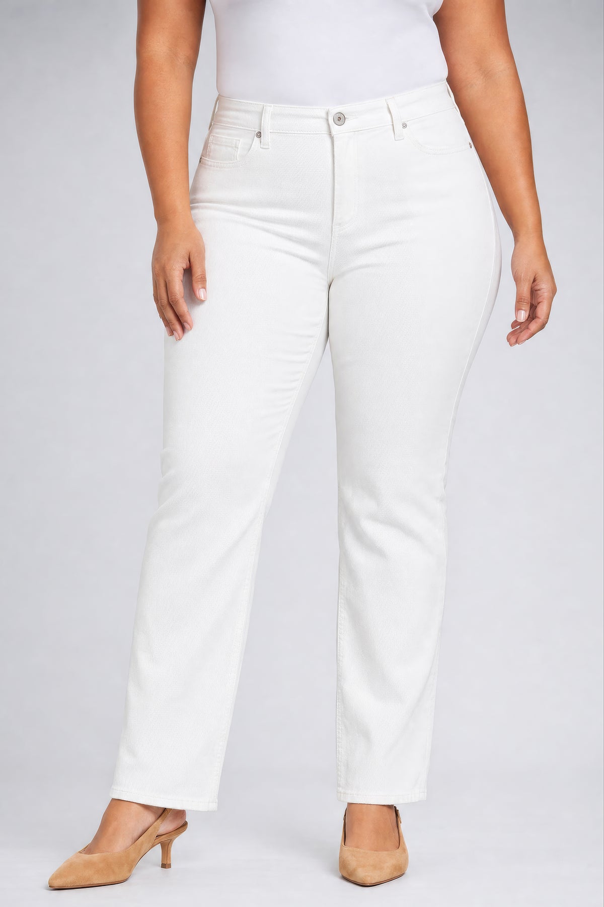 NYDJ Marilyn Straight Pants In Plus Size In Fine Wale Stretch Corduroy - Vintage White