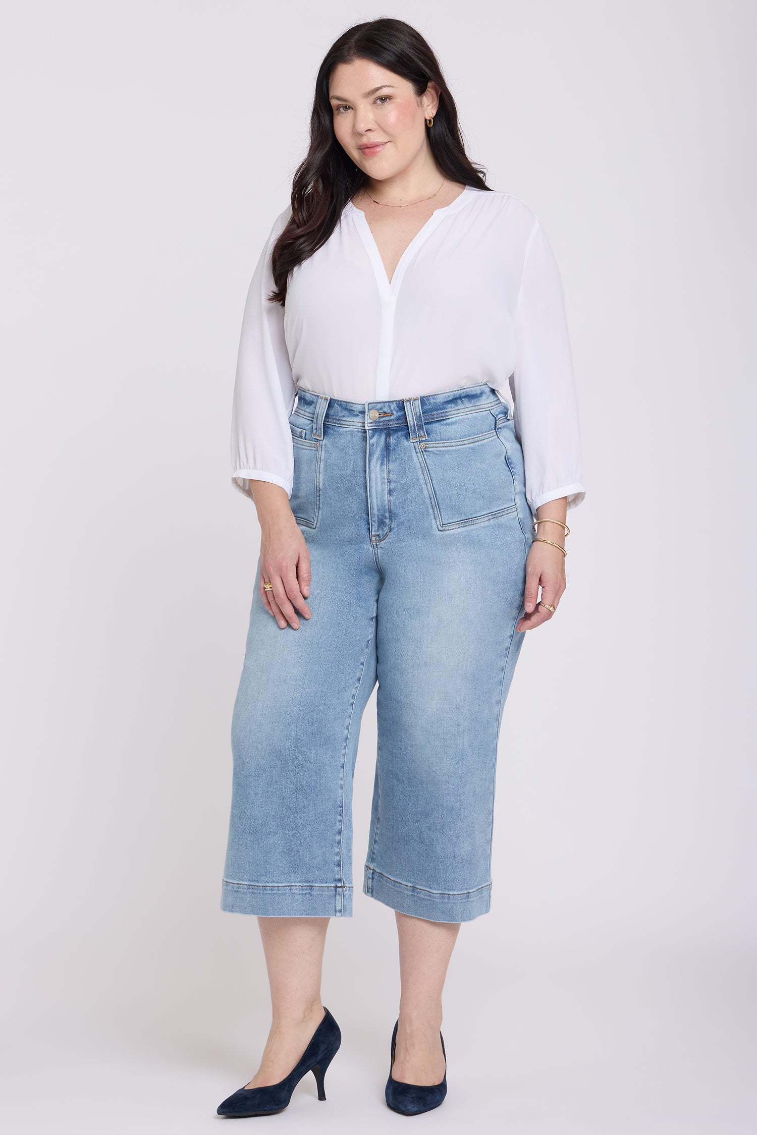 NYDJ Brigitte Wide Leg Capri Jeans In Plus Size With High Rise And Front Patch Pockets - Mist Springs