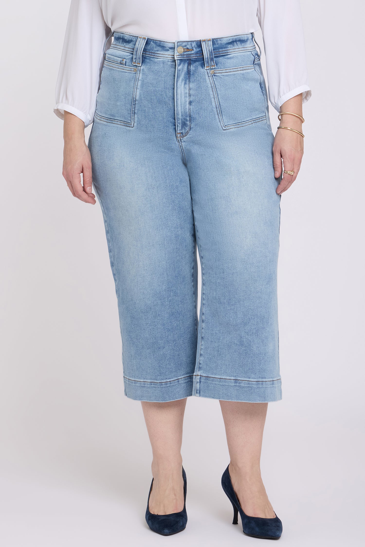 NYDJ Brigitte Wide Leg Capri Jeans In Plus Size With High Rise And Front Patch Pockets - Mist Springs
