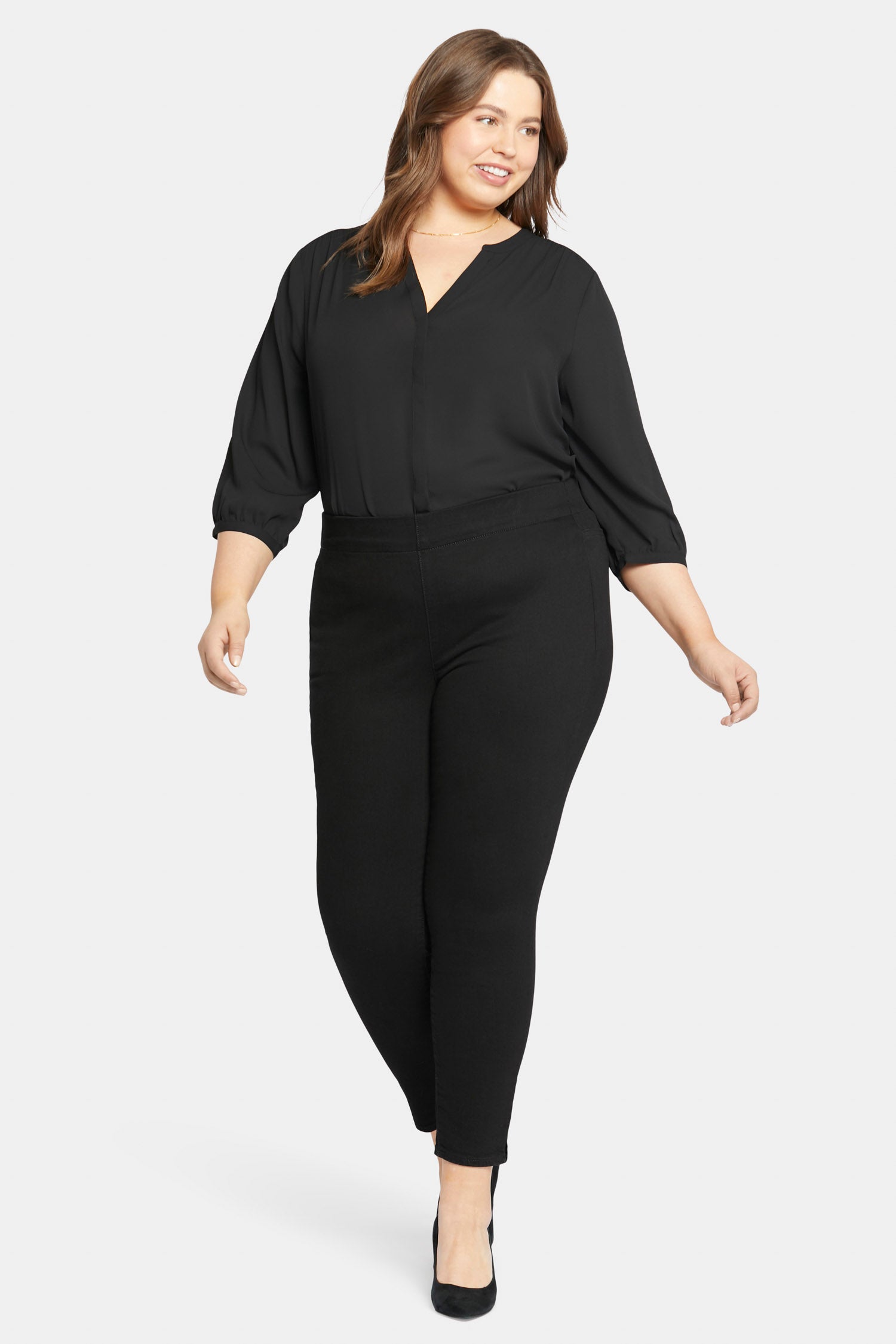 NYDJ Skinny Ankle Pull-on Jeans In Plus Size With Sideseam Slit - Black
