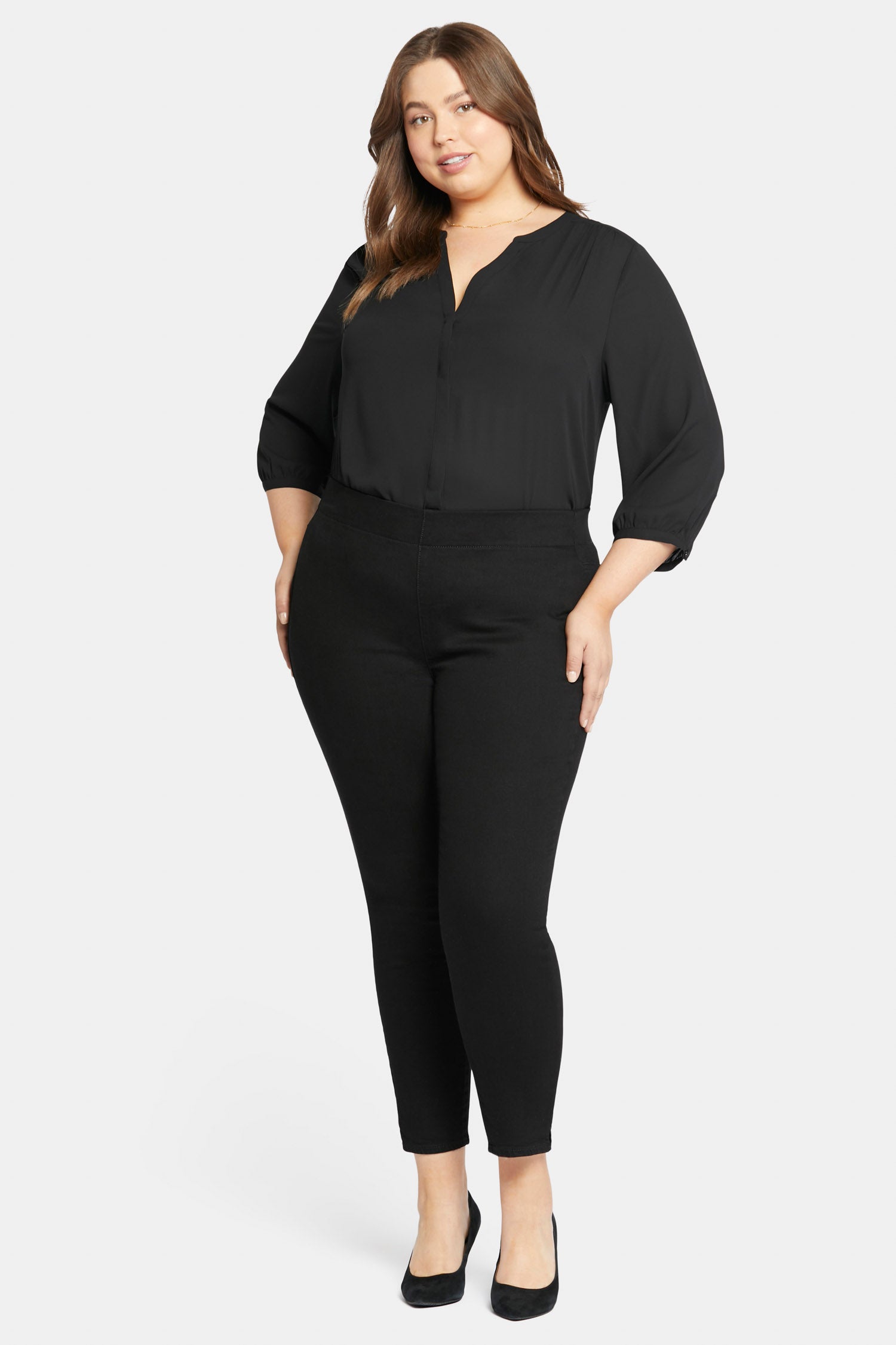 NYDJ Skinny Ankle Pull-on Jeans In Plus Size With Sideseam Slit - Black