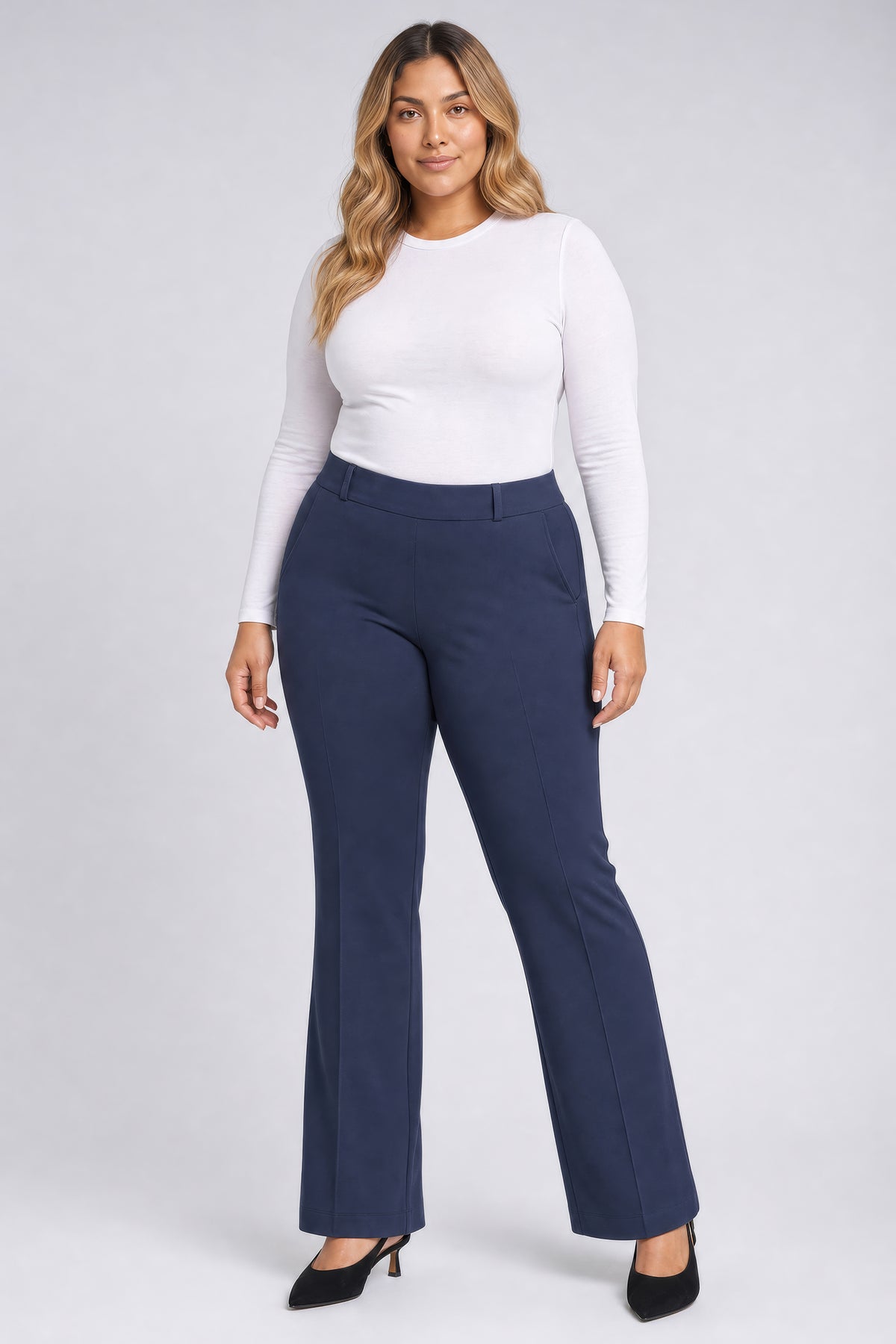 NYDJ Pull-On Flared Trouser Pants In Plus Size Sculpt-Her™ Collection - Oxford Navy