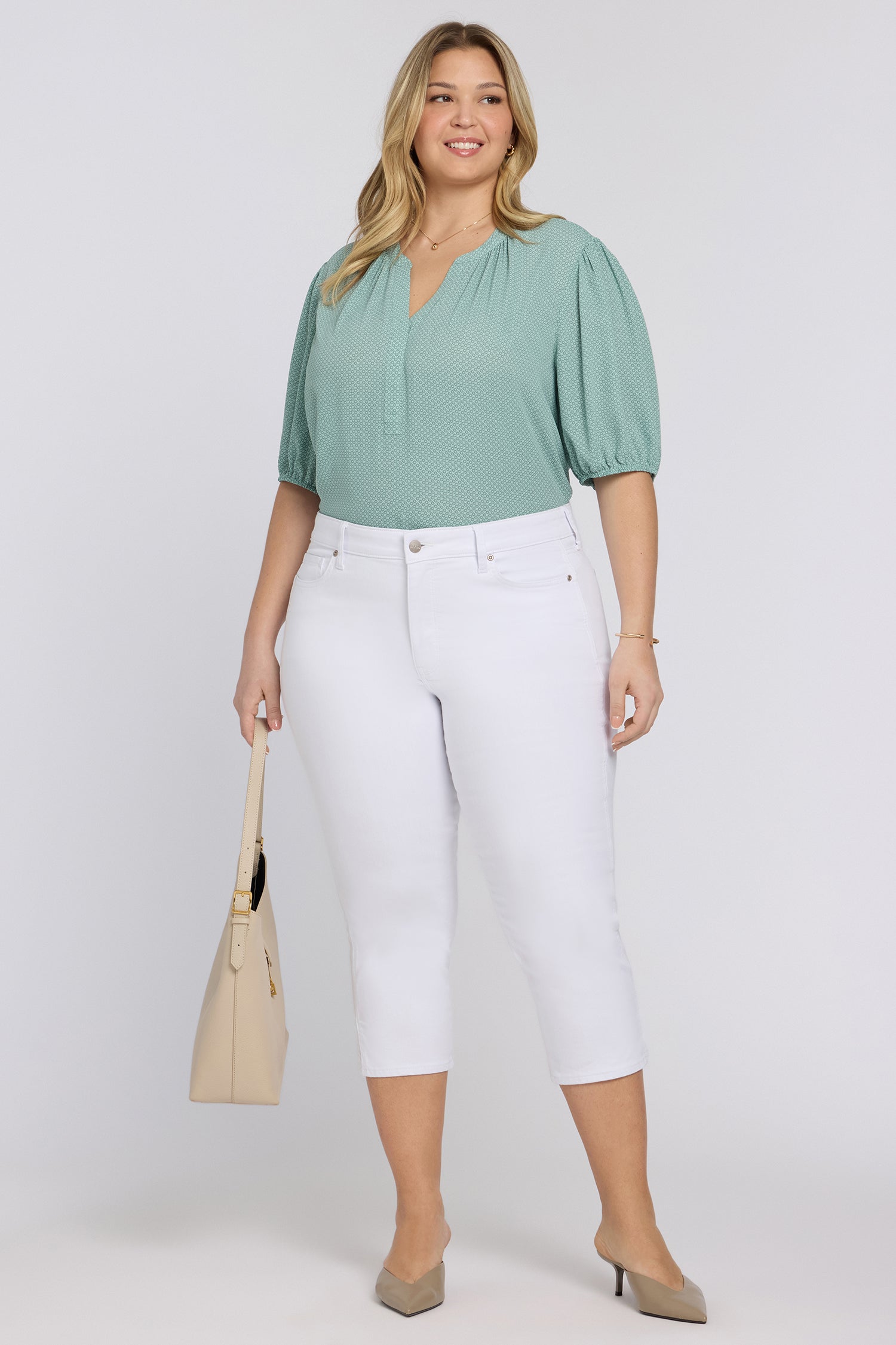 NYDJ Chloe Capri Jeans In Plus Size In Cool Embrace® Denim With Side Slits - Optic White