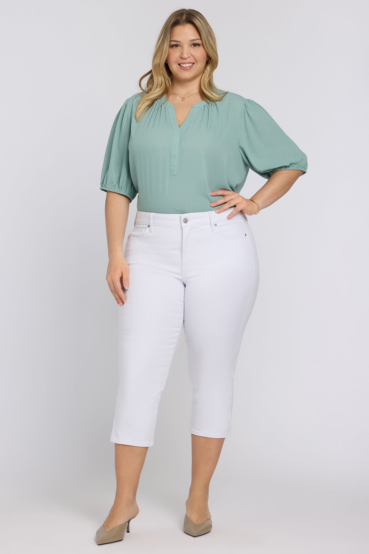 NYDJ Chloe Capri Jeans In Plus Size In Cool Embrace® Denim With Side Slits - Optic White