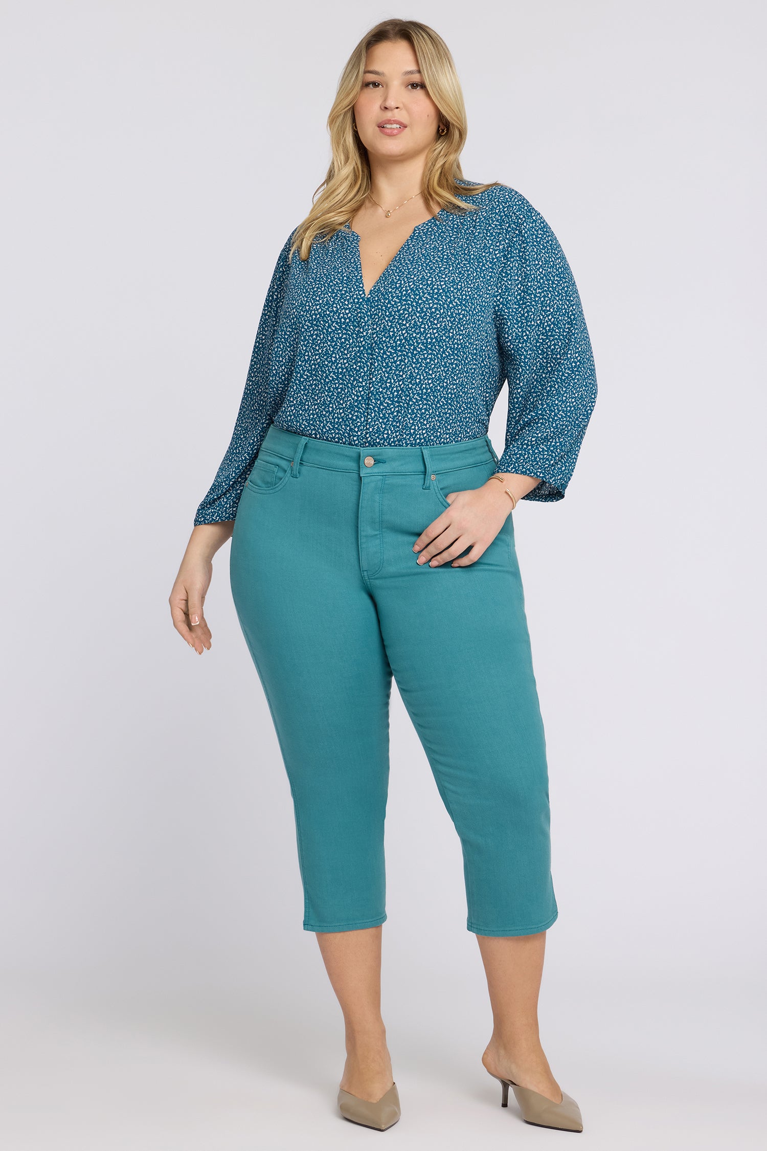 NYDJ Chloe Capri Jeans In Plus Size In Cool Embrace® Denim With Side Slits - Harbor Blue