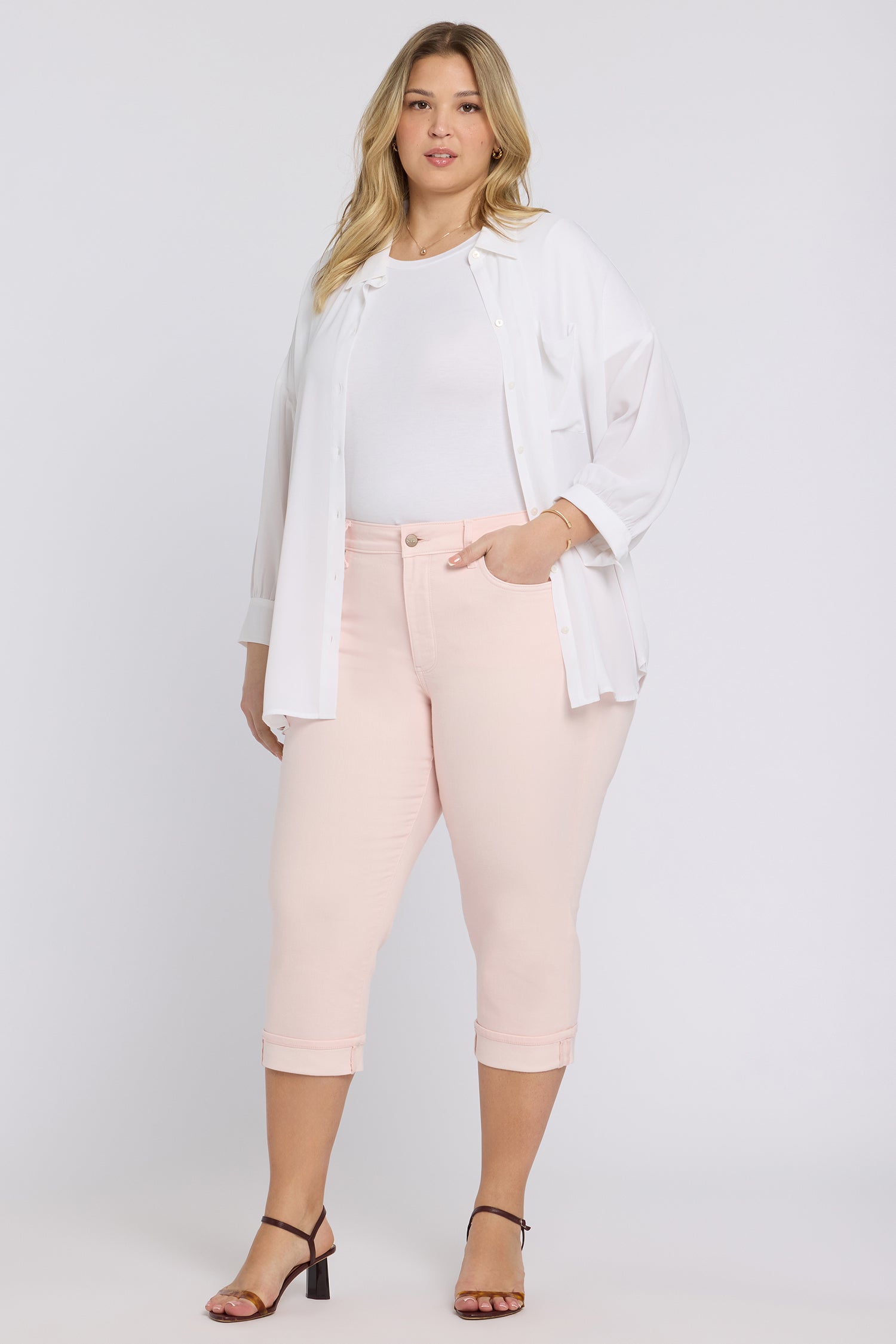 NYDJ Marilyn Straight Crop Jeans In Plus Size In Cool Embrace® Denim With Cuffs - Pink Dogwood