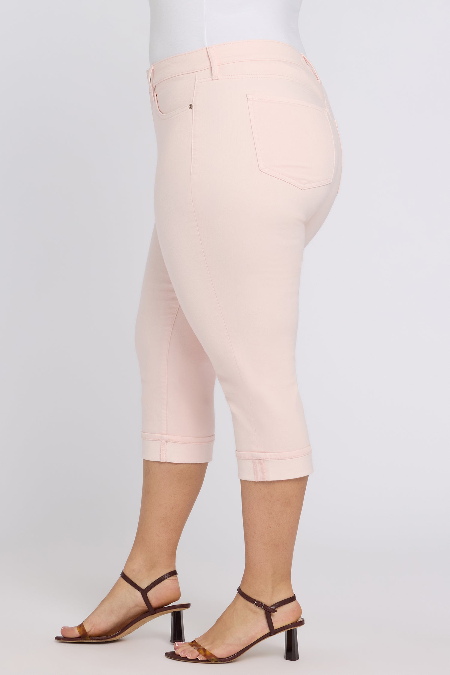 NYDJ Marilyn Straight Crop Jeans In Plus Size In Cool Embrace® Denim With Cuffs - Pink Dogwood