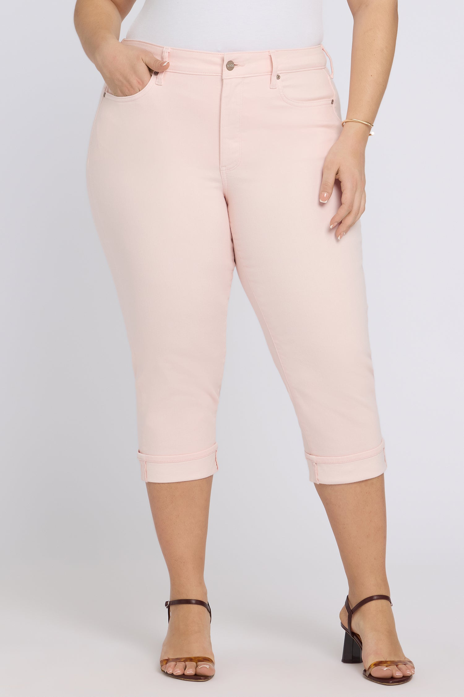 NYDJ Marilyn Straight Crop Jeans In Plus Size In Cool Embrace® Denim With Cuffs - Pink Dogwood