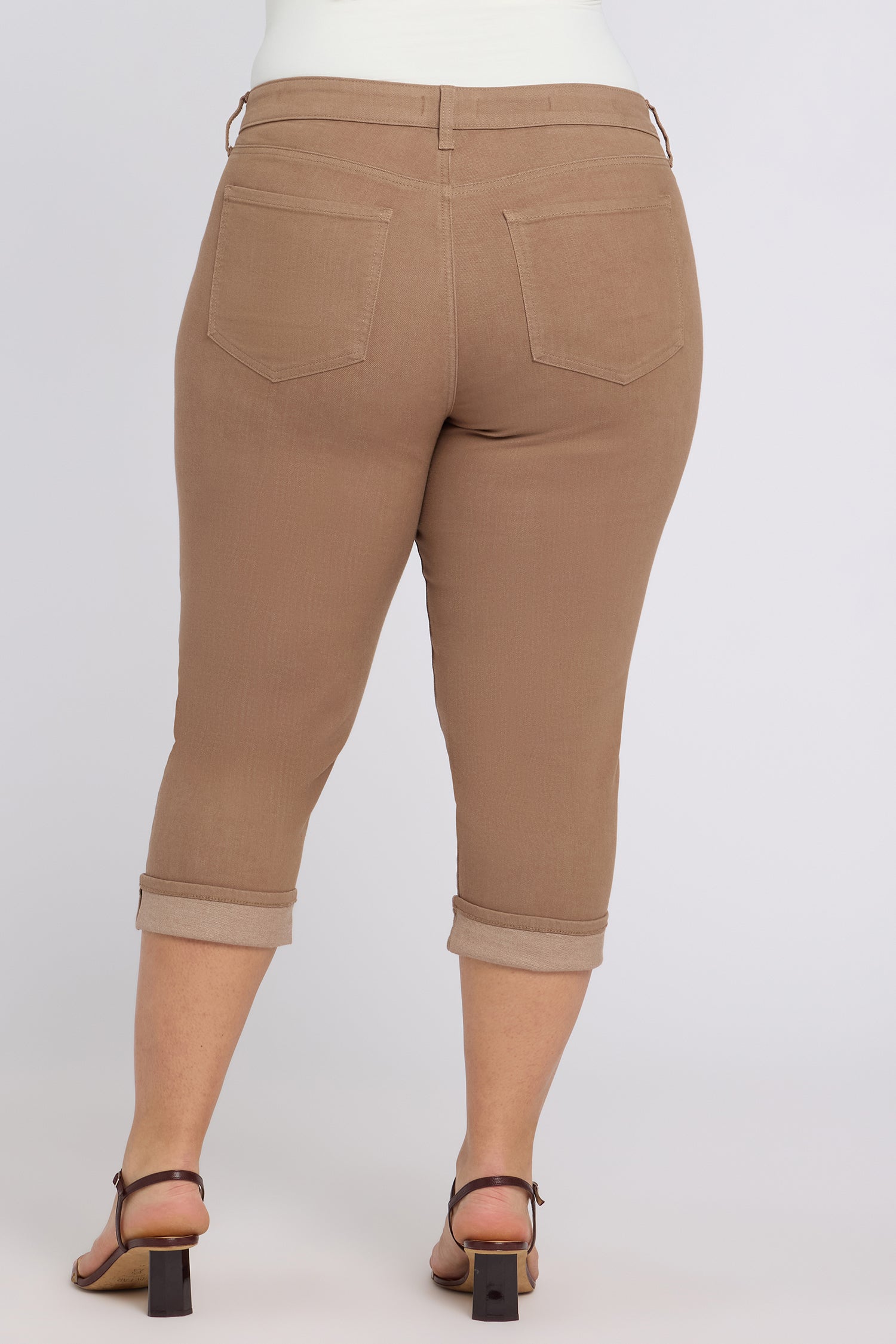 NYDJ Marilyn Straight Crop Jeans In Plus Size In Cool Embrace® Denim With Cuffs - Toasted Coconut
