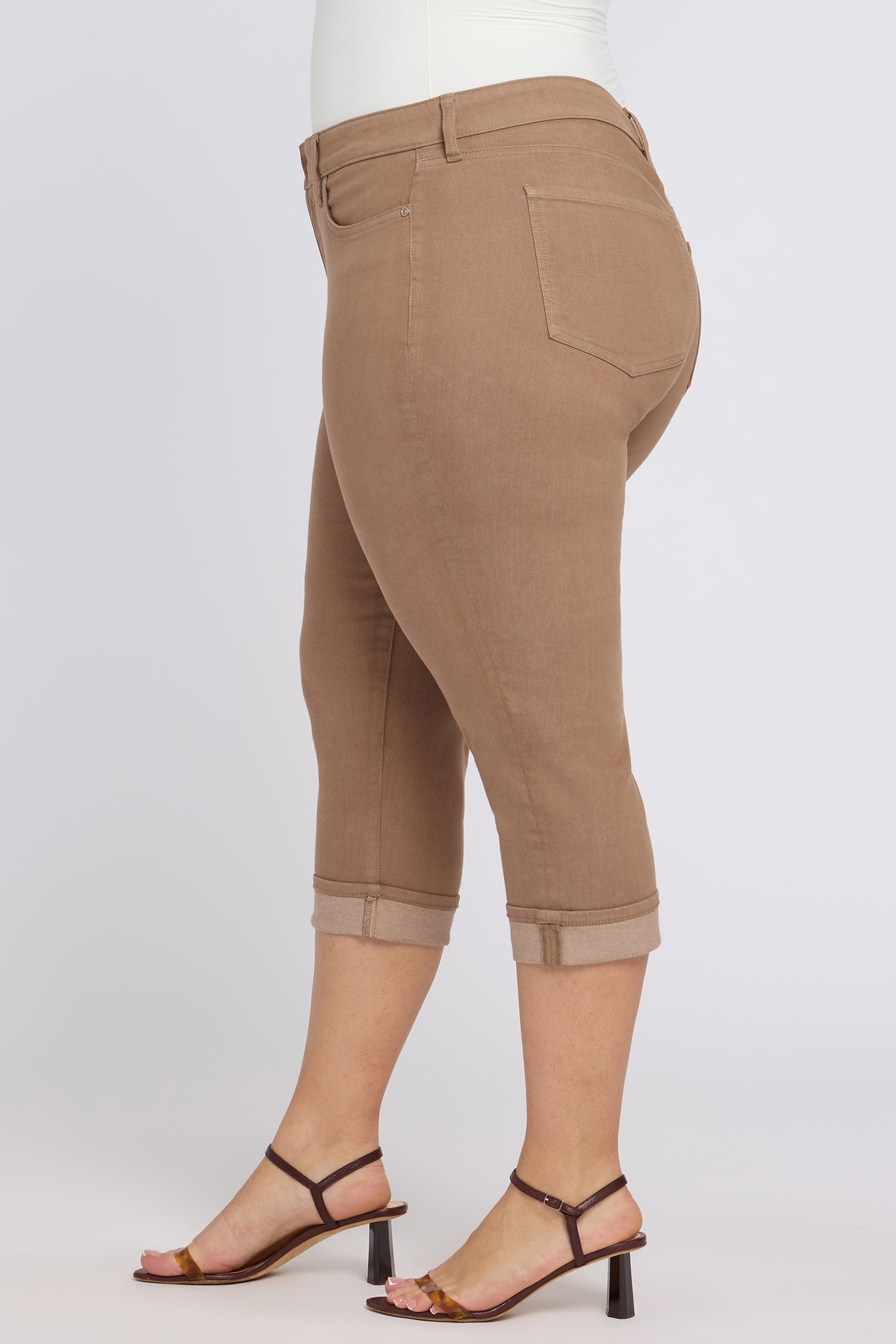 NYDJ Marilyn Straight Crop Jeans In Plus Size In Cool Embrace® Denim With Cuffs - Toasted Coconut
