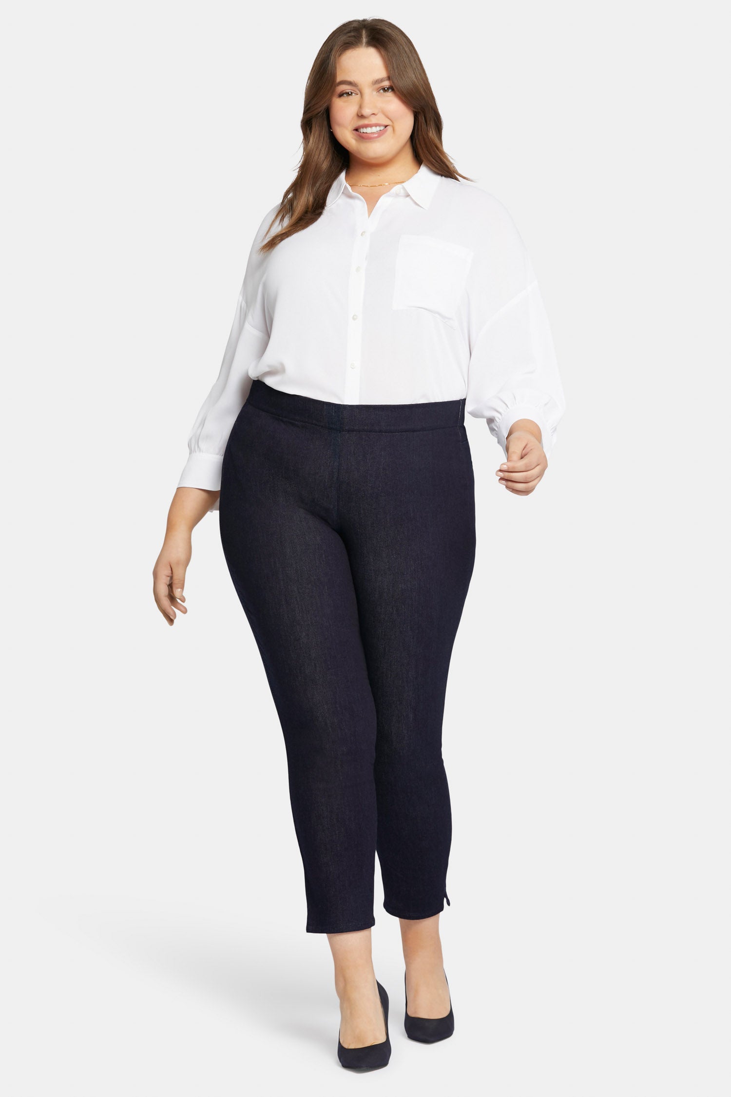 NYDJ Skinny Ankle Pull-on Jeans In Plus Size With Sideseam Slit - Rinse