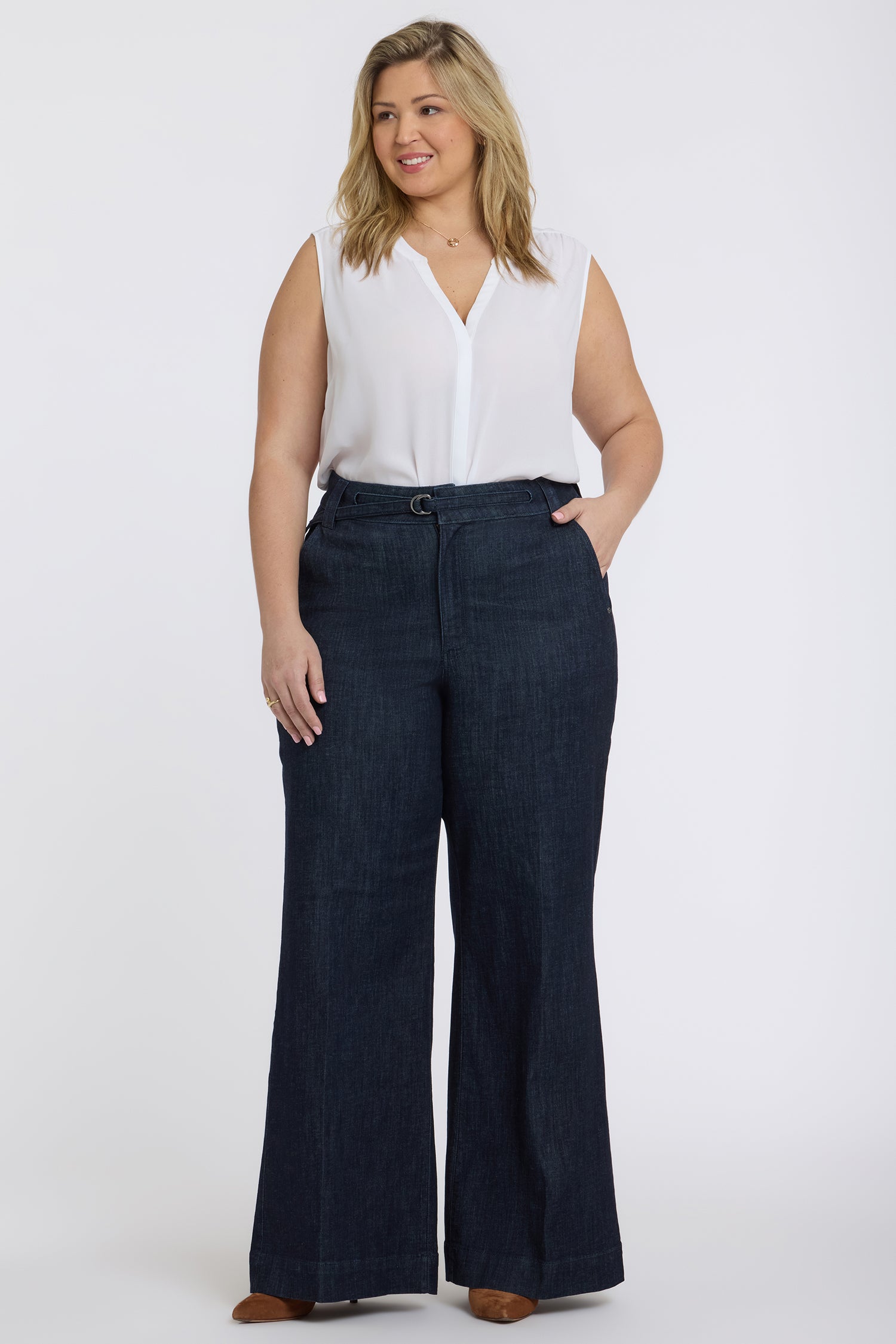 NYDJ Mia Palazzo Jeans In Plus Size With High Rise, D-Ring Belt And 32