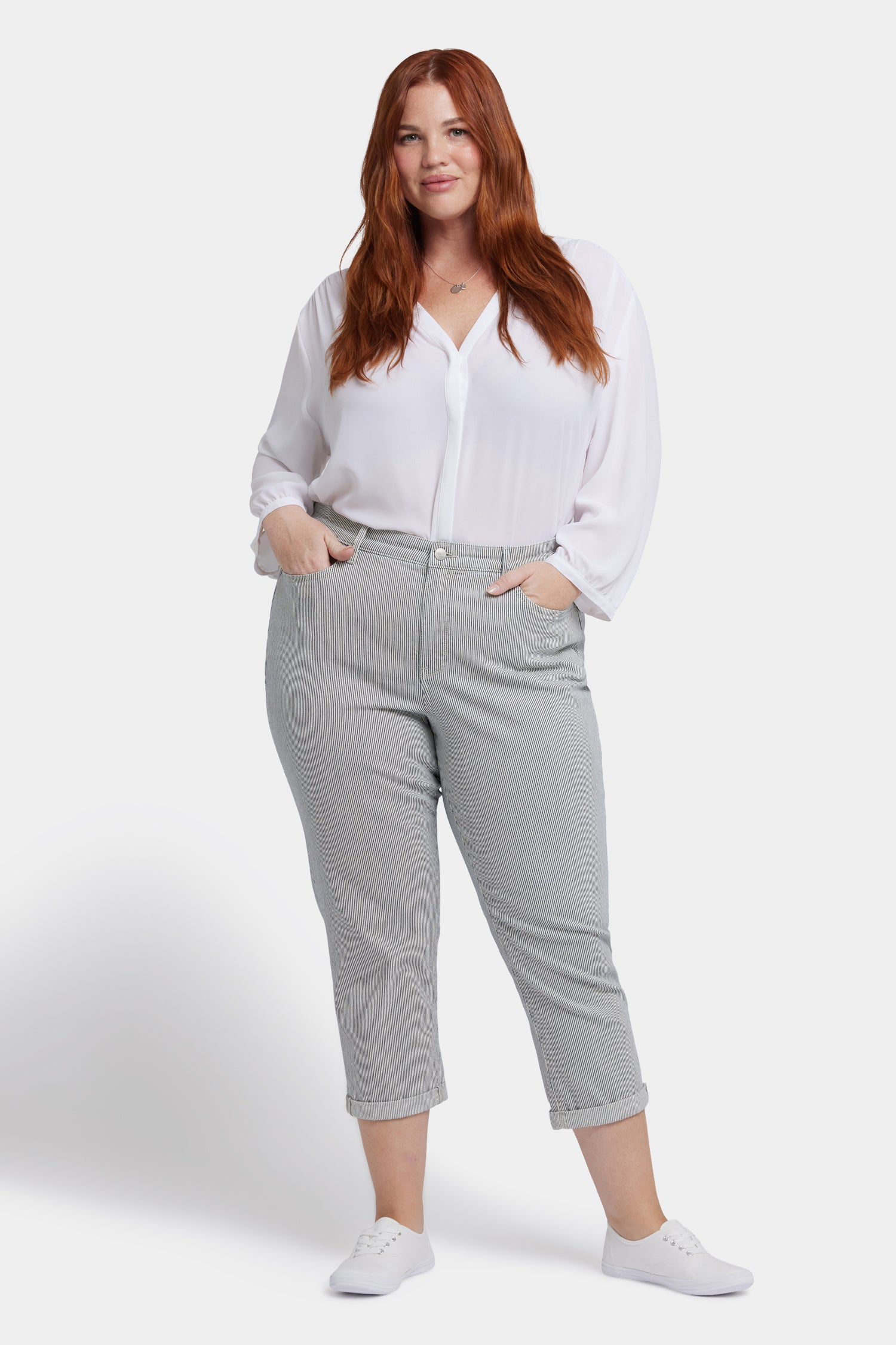 NYDJ Chloe Skinny Capri Jeans In Plus Size With Roll Cuffs - Luarca Stripe