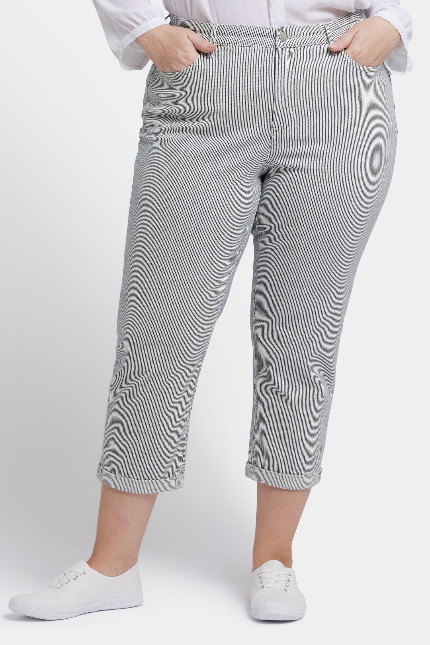 NYDJ Chloe Skinny Capri Jeans In Plus Size With Roll Cuffs - Luarca Stripe