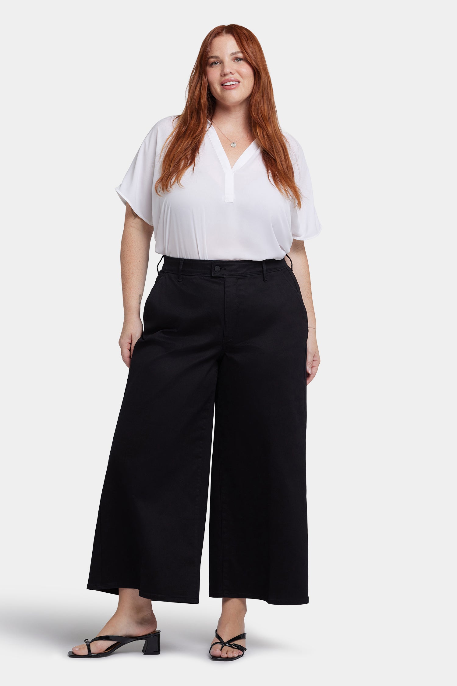 NYDJ Mona Wide Leg Trouser Ankle Jeans In Plus Size With High Rise - Black