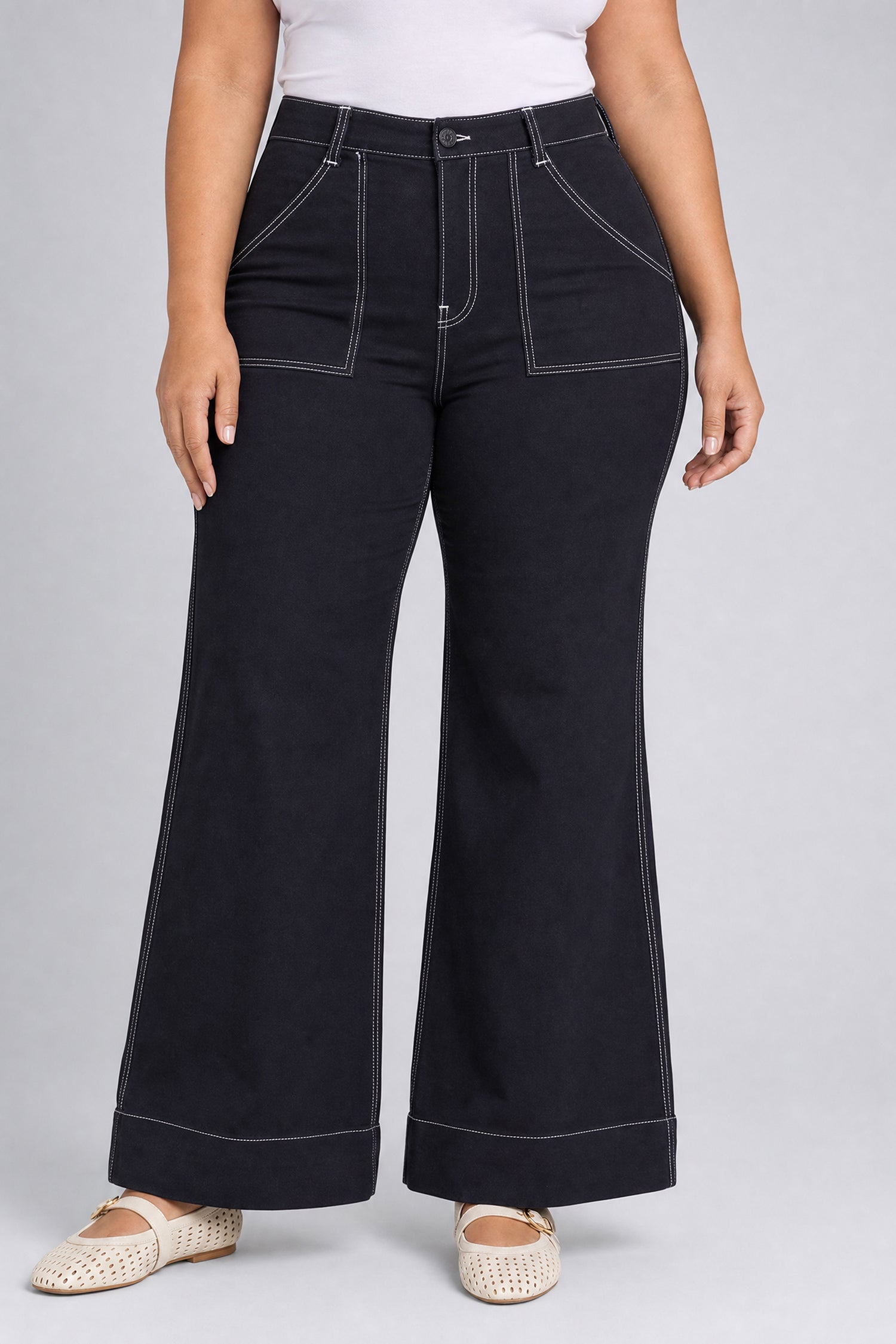 NYDJ Mia Palazzo Jeans In Plus Size With High Rise, Utility Pockets And 31" Inseam - Black