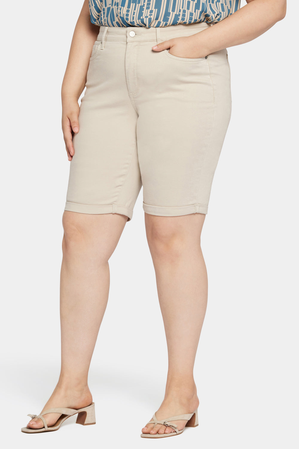 NYDJ Briella 11 Inch Denim Shorts In Plus Size With Roll Cuffs - Feather