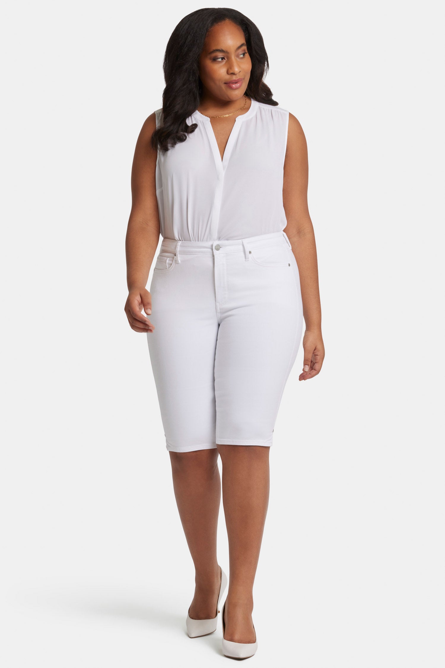 NYDJ Sophie Bike Capri Jeans In Plus Size With Riveted Side Slits - Optic White