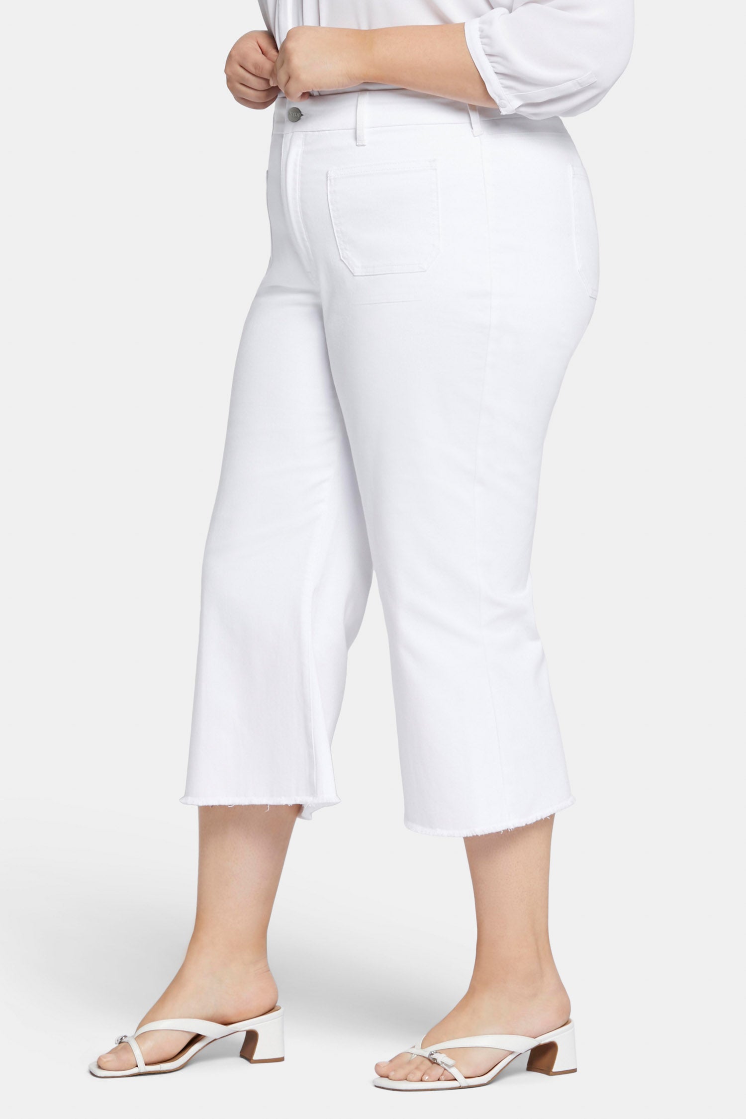 NYDJ Patchie Wide Leg Capri Jeans In Plus Size With Frayed Hems - Optic White