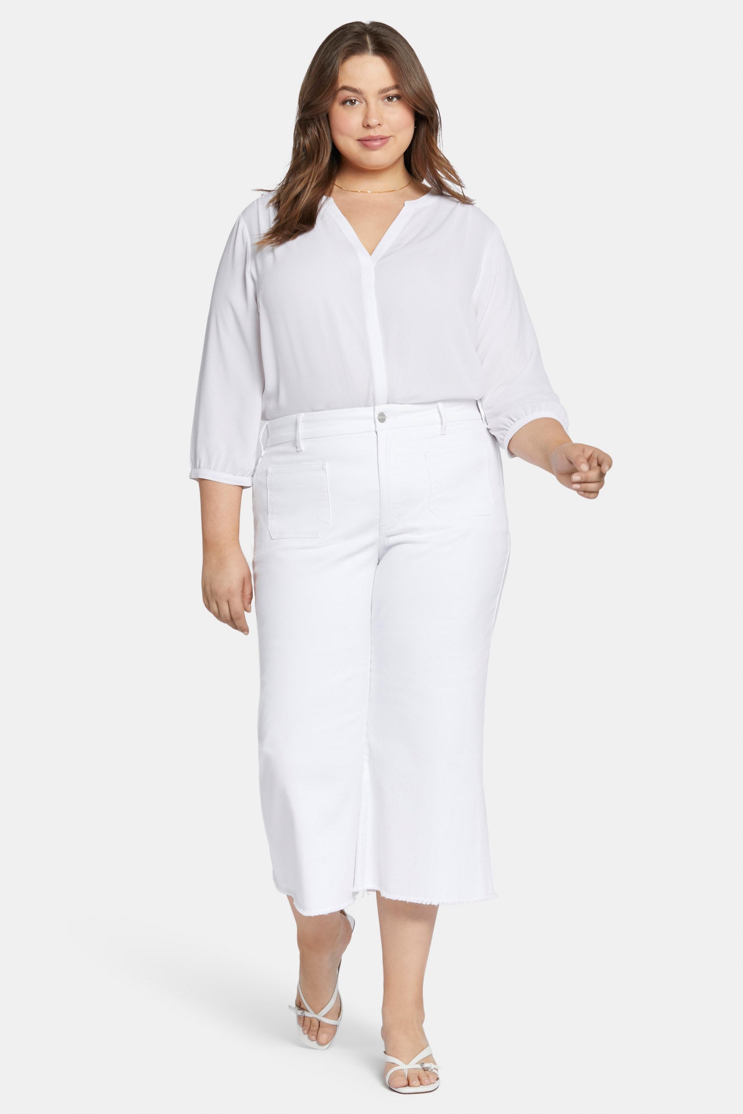 NYDJ Patchie Wide Leg Capri Jeans In Plus Size With Frayed Hems - Optic White