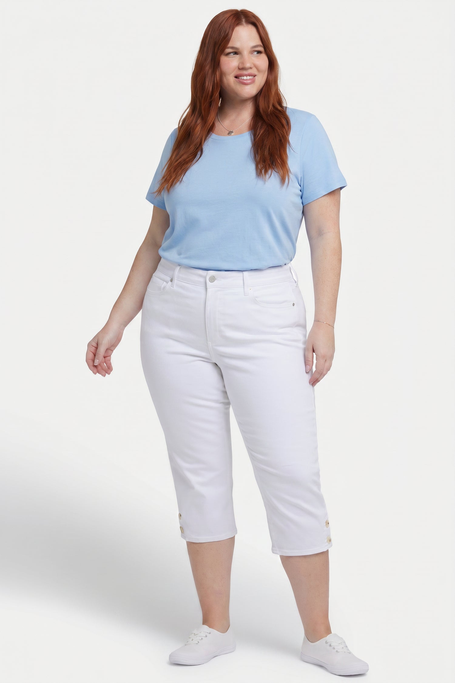 NYDJ Marilyn Straight Crop Jeans In Plus Size With Side Button Plackets - Optic White